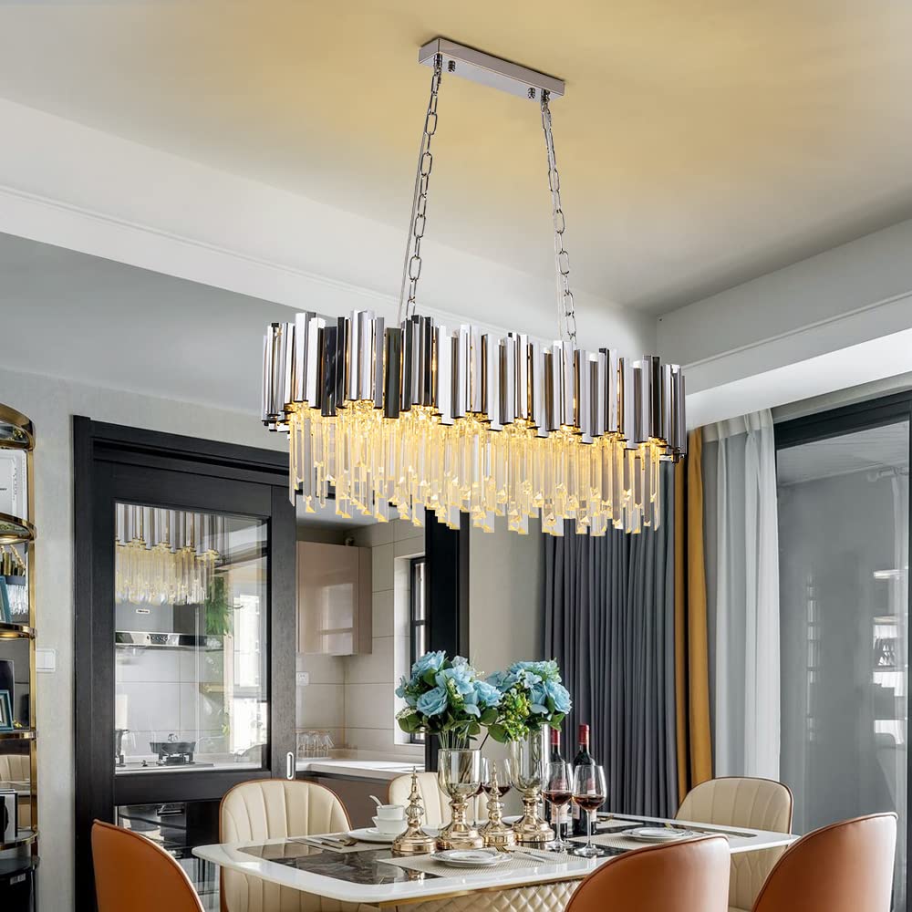 WABON Modern Crystal Chandeliers - Chrome Luxury Ceiling Light Fixture | Contemporary Pendant Lighting for Dining Room, Living Room, Bedroom & Foyer | Perfect for Home Decor, Wedding Venues & Luxury Interior Design