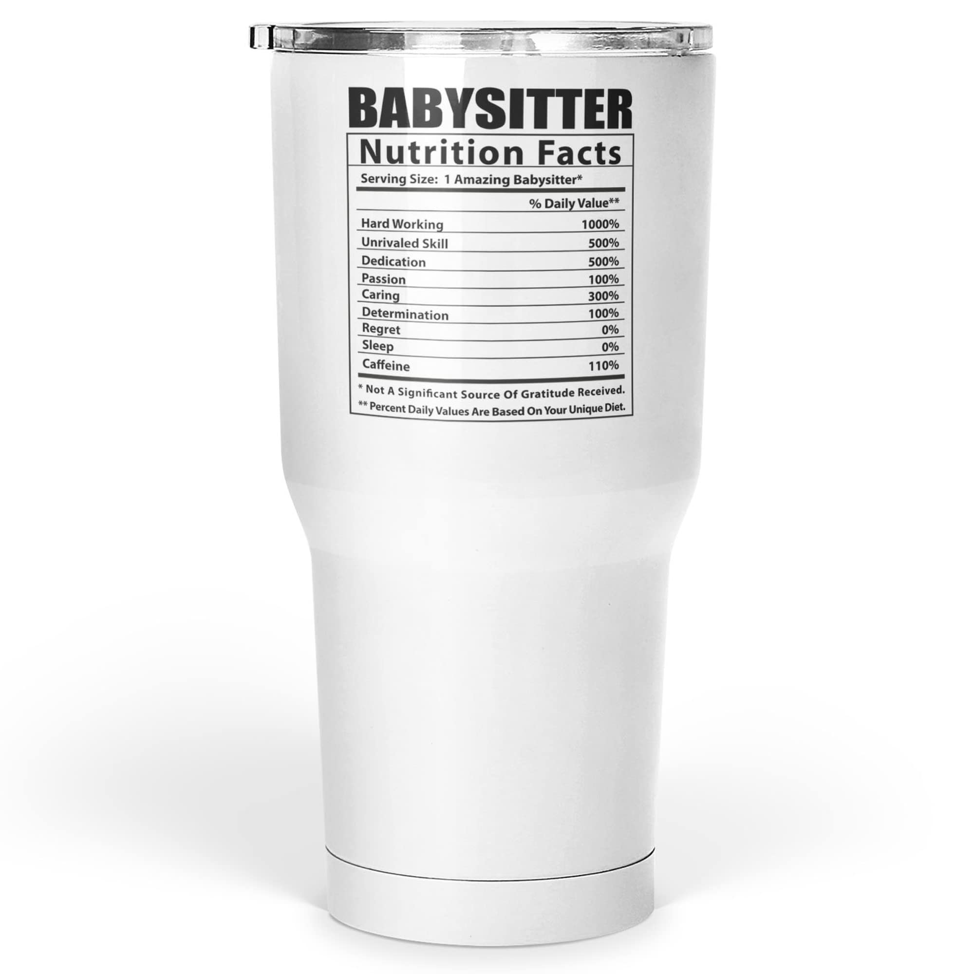 Funny Babysitter Nutritional Facts Tumbler 30oz - Insulated Stainless Steel Cup with Lid & Straw - Perfect Christmas Gift 2024 for Nannies, Daycare Workers & Childcare Professionals - Great for Coffee, Tea & Cold Drinks at Work or Home