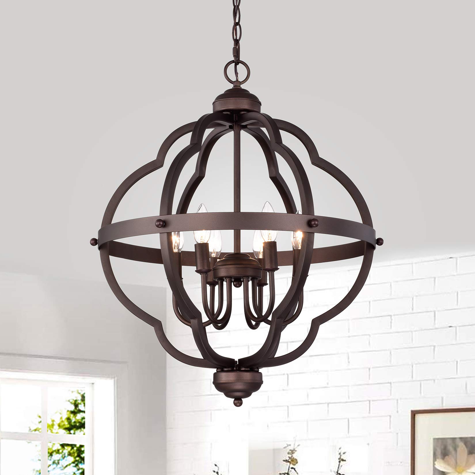 6-Light Globe Pendant Light Fixture - Oil Rubbed Bronze Farmhouse Chandelier - 21 Inch Hanging Lights for Kitchen Island, Dining Room, Living Room & Bedroom - Perfect for Rustic, Industrial & Modern Home Decor