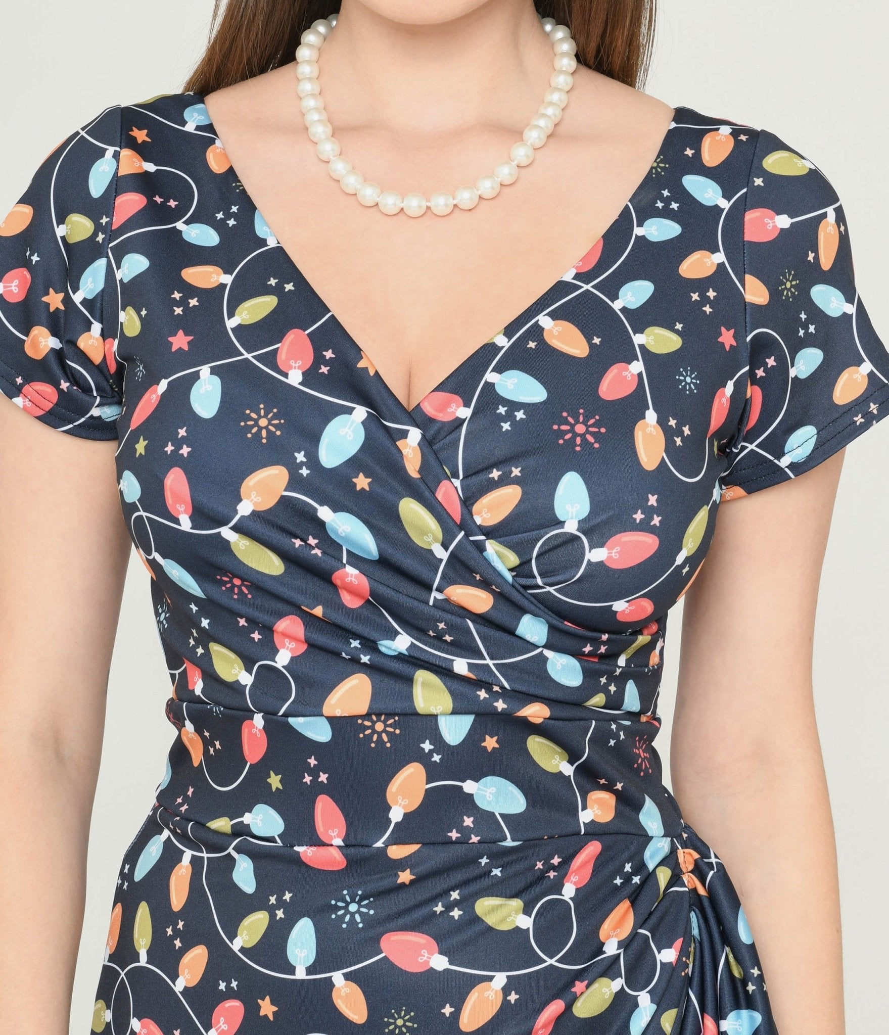 Navy Blue Holiday Lights Wiggle Dress for Women - Festive Party & Christmas Celebration Outfit