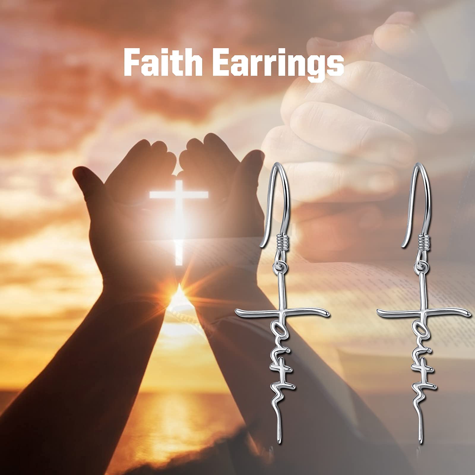 PRAYMOS Faith Jewelry Set - 925 Sterling Silver Cross Necklace & Earrings for Women | Religious Gifts for Baptism, Confirmation & Christian Holidays