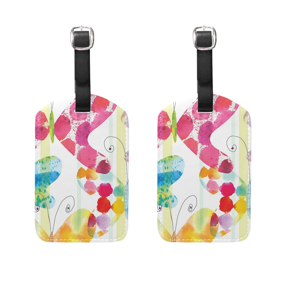 Ethel Ernest Watercolor Butterflies PU Leather Luggage Tags - 2 Pack, Durable Travel ID Tags for Suitcases, Backpacks & Handbags | Perfect for Airports, Business Trips & Vacation Travel