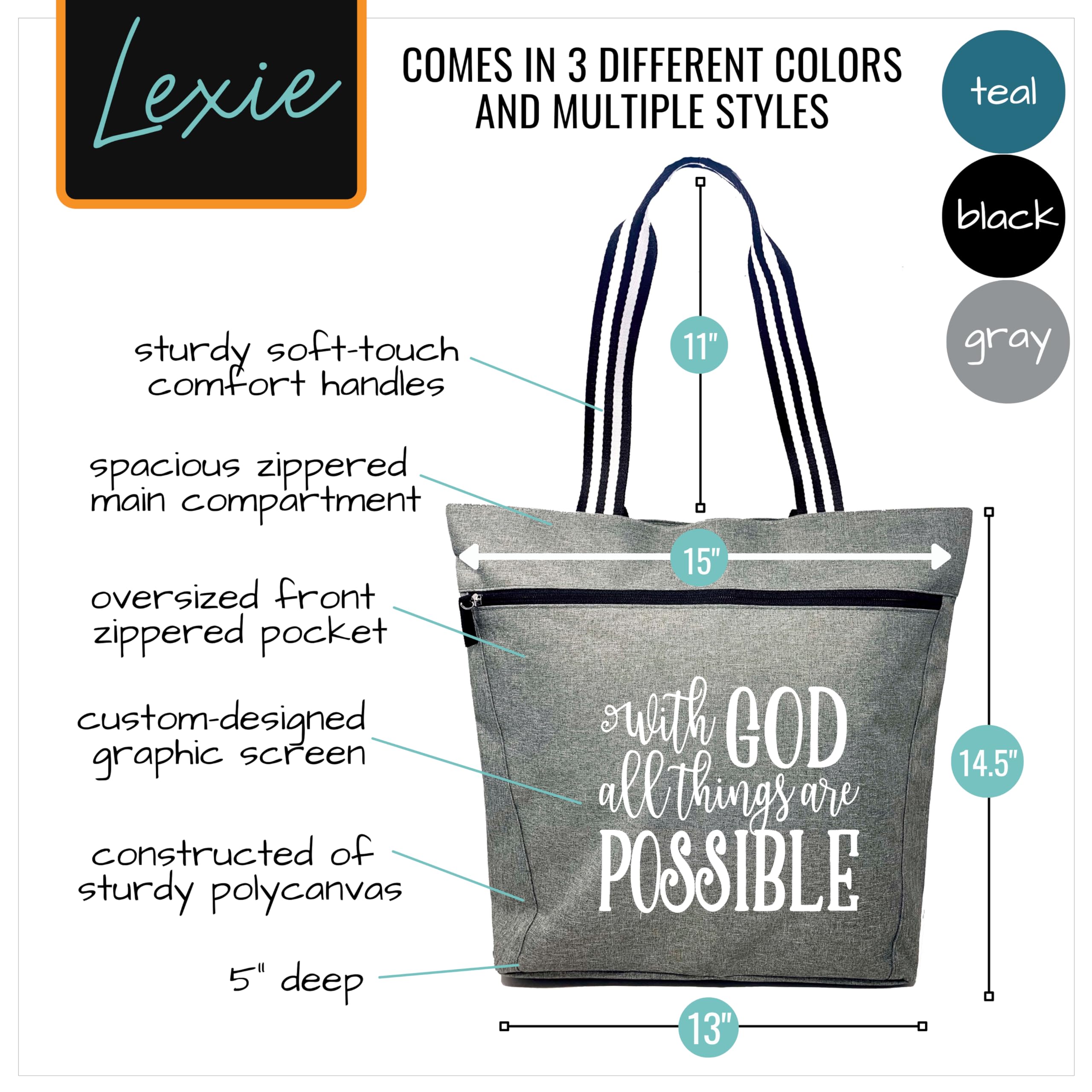 Large Inspirational Zippered Tote Bag for Women - Christian Gift Ideas - Perfect for Church, Bible Study & Daily Use