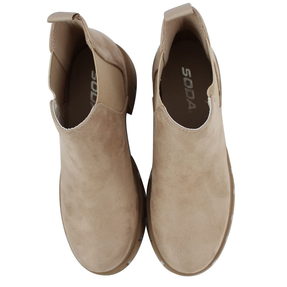 Women's Faux Leather Chelsea Boots - Slip On Ankle Booties with Lug Sole | Comfortable & Stylish for Casual Outfits, Work & Fall Fashion