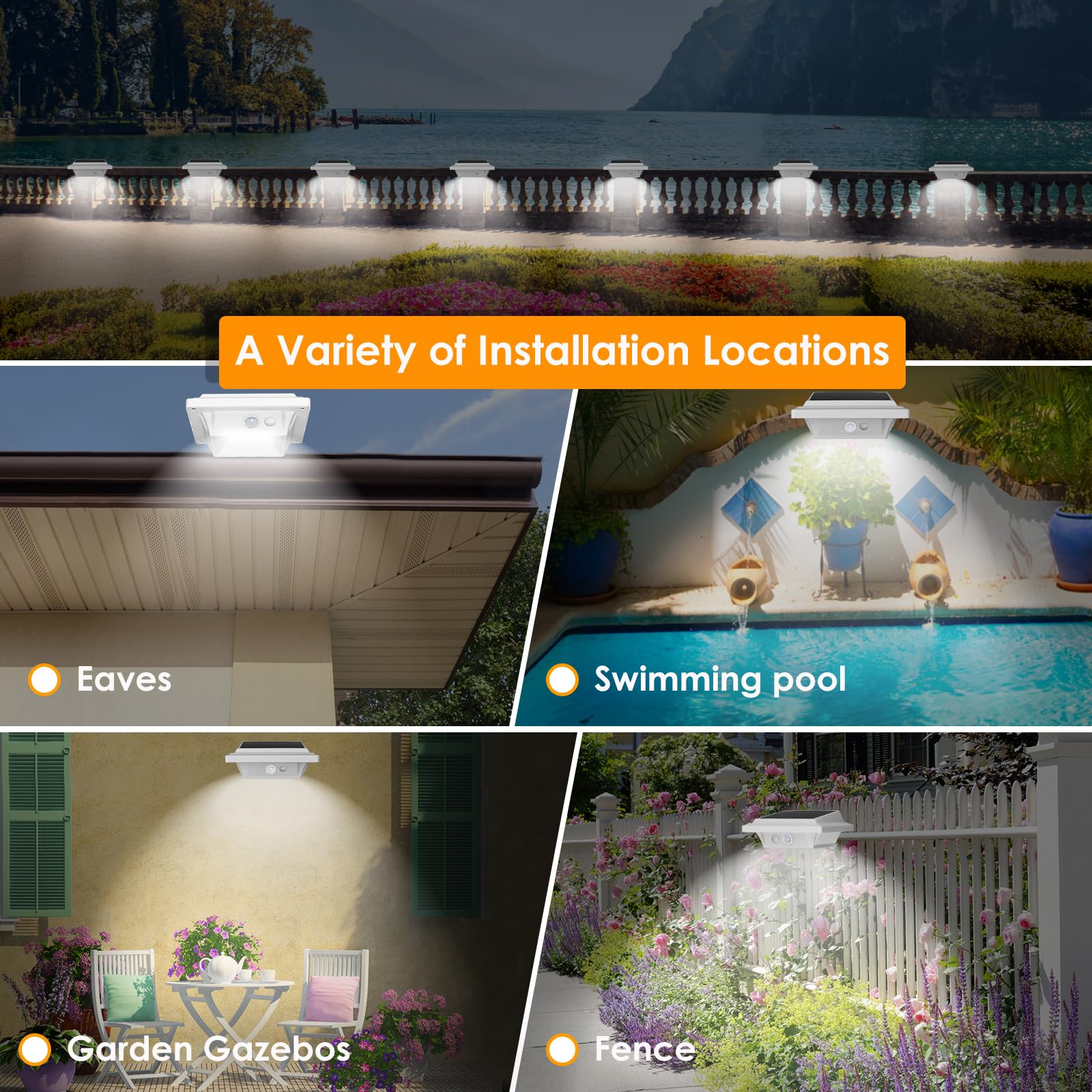 40 LED Solar Fence Lights with Motion Sensor - Solar Powered Outdoor Security Lights for Garden, Patio, Yard, Wall & Deck (White, Cool White, 2 Pack) - Weatherproof & Energy Efficient Lighting Solution