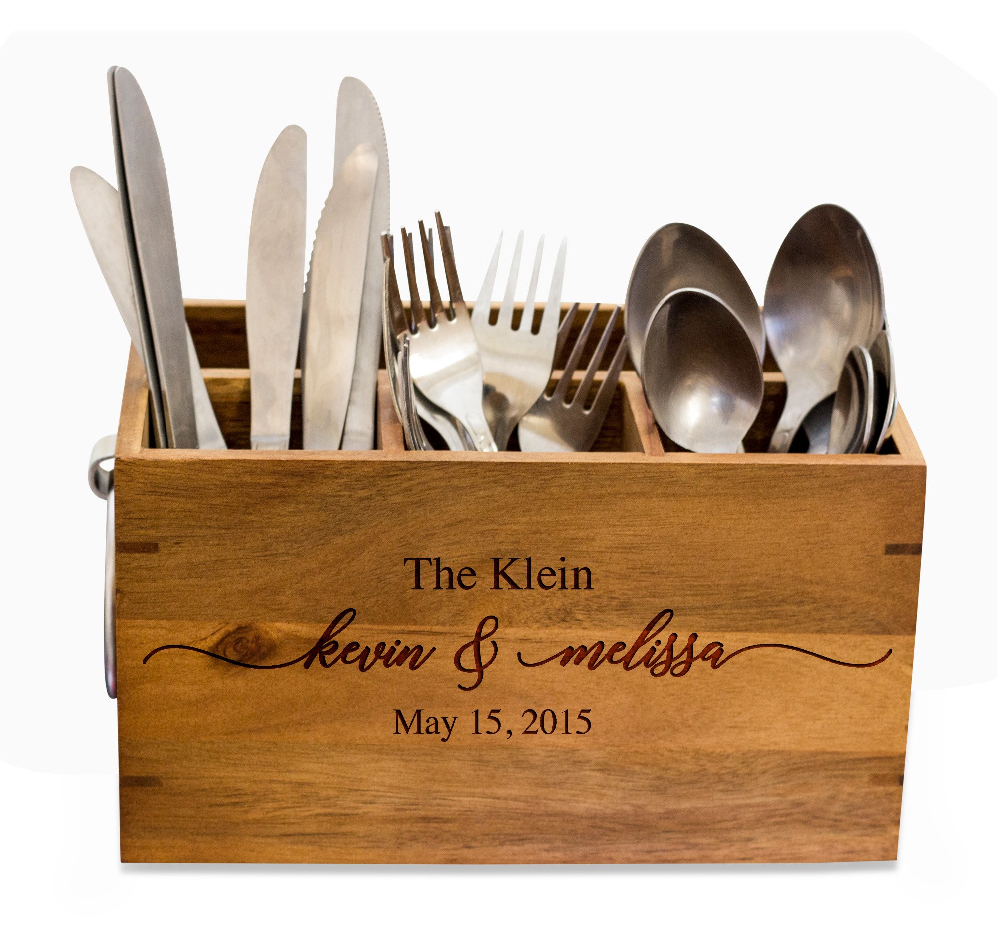 Personalized Couple Silverware Caddy - Stylish Kitchen Utensil Holder & Picnic Organizer - Custom Housewarming Gift for Dining Room, Outdoor Picnics & Kitchen Organization