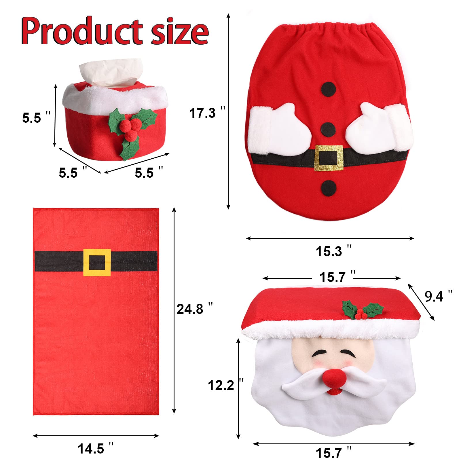BL Ninfee Christmas Toilet Seat Cover & Towel Set - Festive Santa Design for Holiday Bathroom Decor - Perfect for Home, Party & Gift Giving