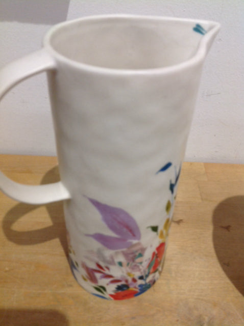 Anthropologie Hand-Painted Ceramic Pitcher - Elegant Floral Design for Home Decor, Kitchen & Dining Table Centerpiece | Perfect for Serving Beverages, Displaying Flowers, or as a Decorative Accent