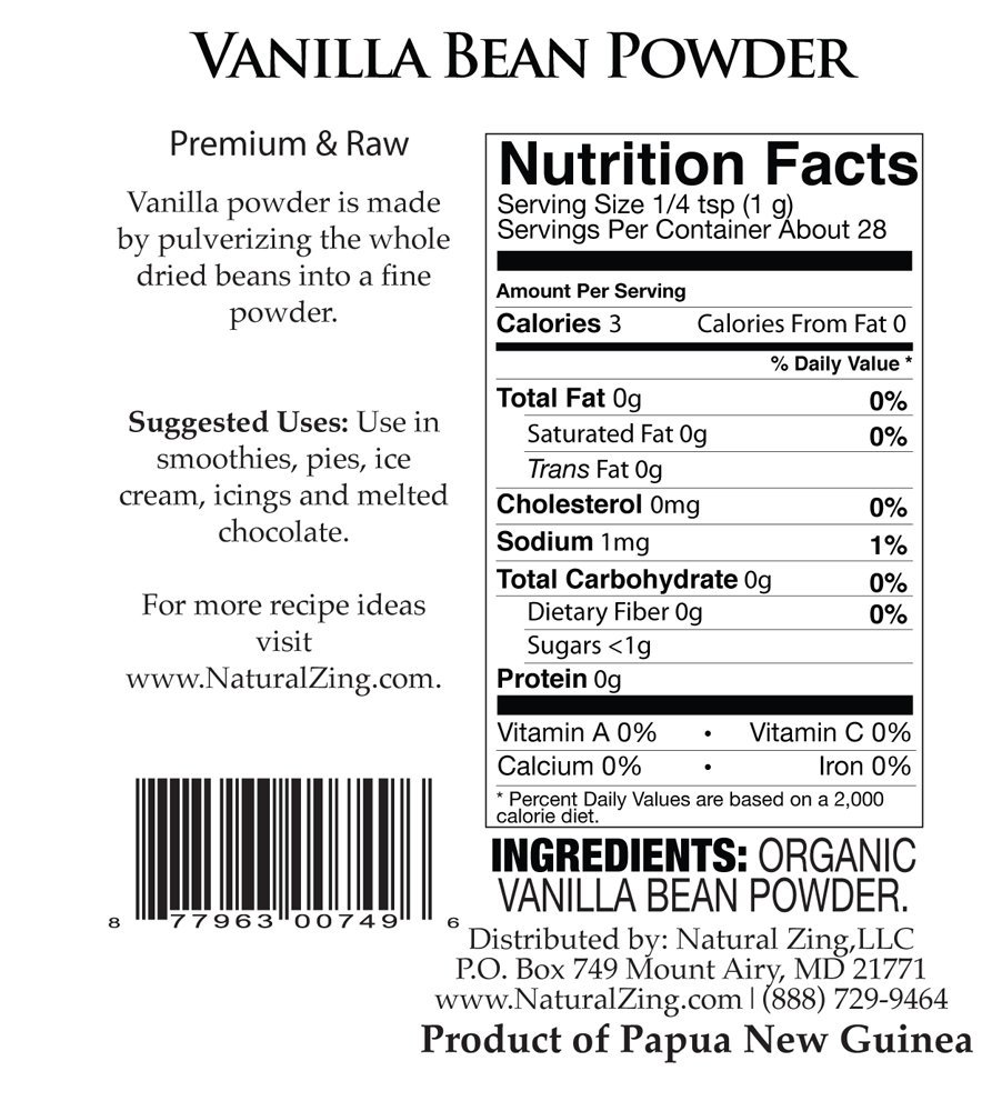 Organic Vanilla Bean Powder - Premium Raw Madagascar Bourbon Vanilla for Baking, Coffee & Desserts - 1 oz (28g) - Non-GMO, Gluten-Free, Vegan-Friendly