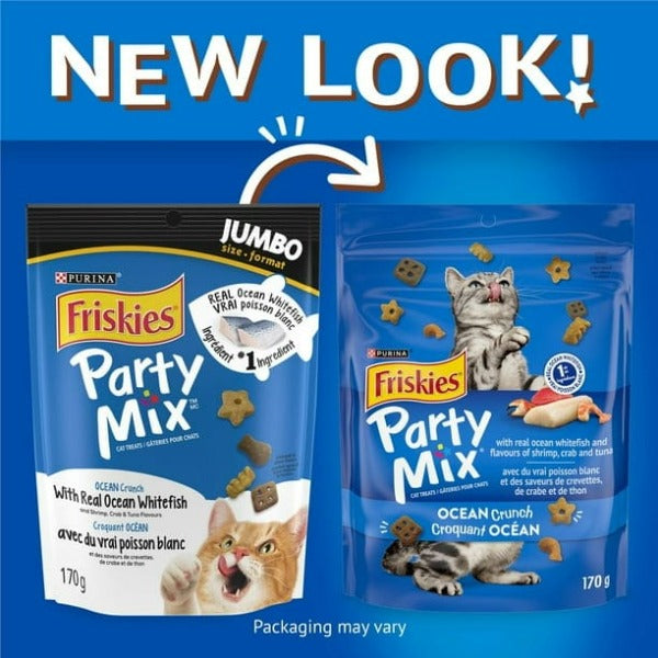 Friskies Party Mix Ocean Crunch Cat Treats - Healthy Seafood Flavor Snacks for Cats - Perfect for Training, Rewards & Playtime