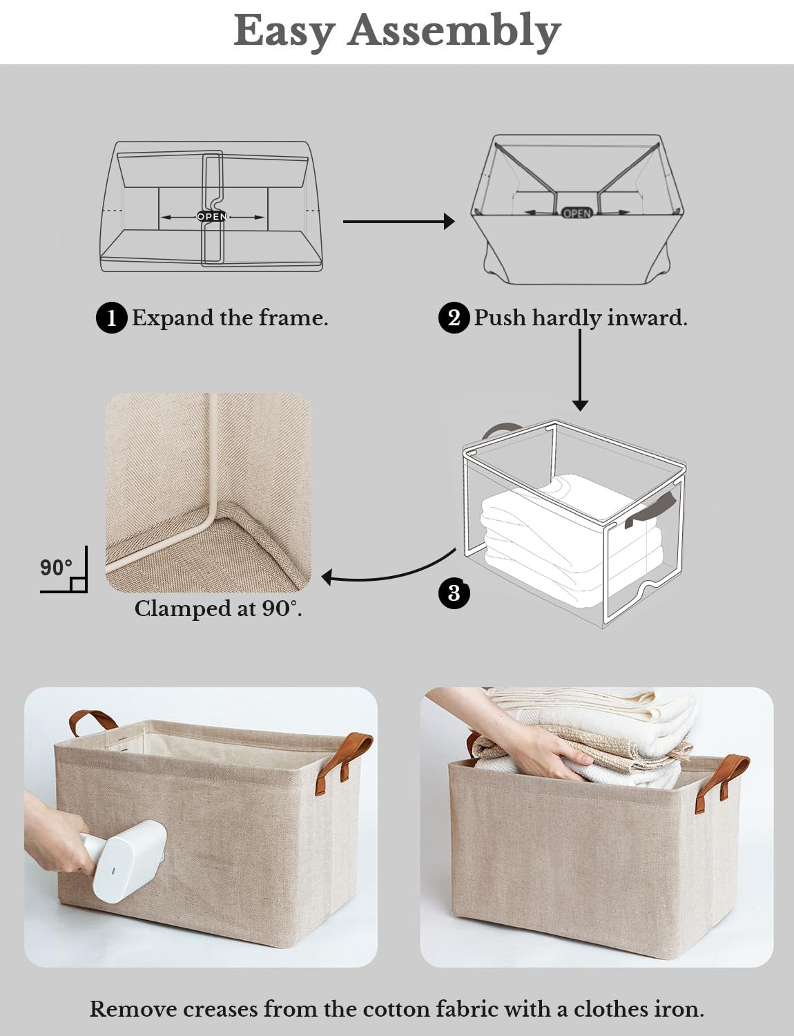 StorageWorks Fabric Storage Bins with Handles & Metal Frame - 2-Pack Closet Organizer for Bedroom, Closet & Office - Large Brown & Beige Shelves Baskets for Home Organization
