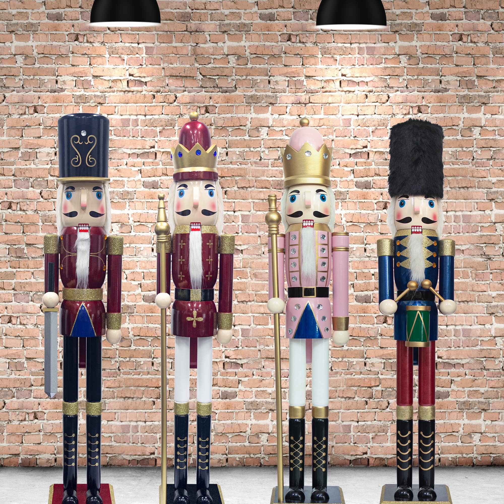 4ft Large Wooden Christmas Nutcracker Soldier Figurine - Holiday Decor for Front Door, Christmas Tree, Mantel & Fireplace - KI Store - Perfect for Festive Home & Office Decorations