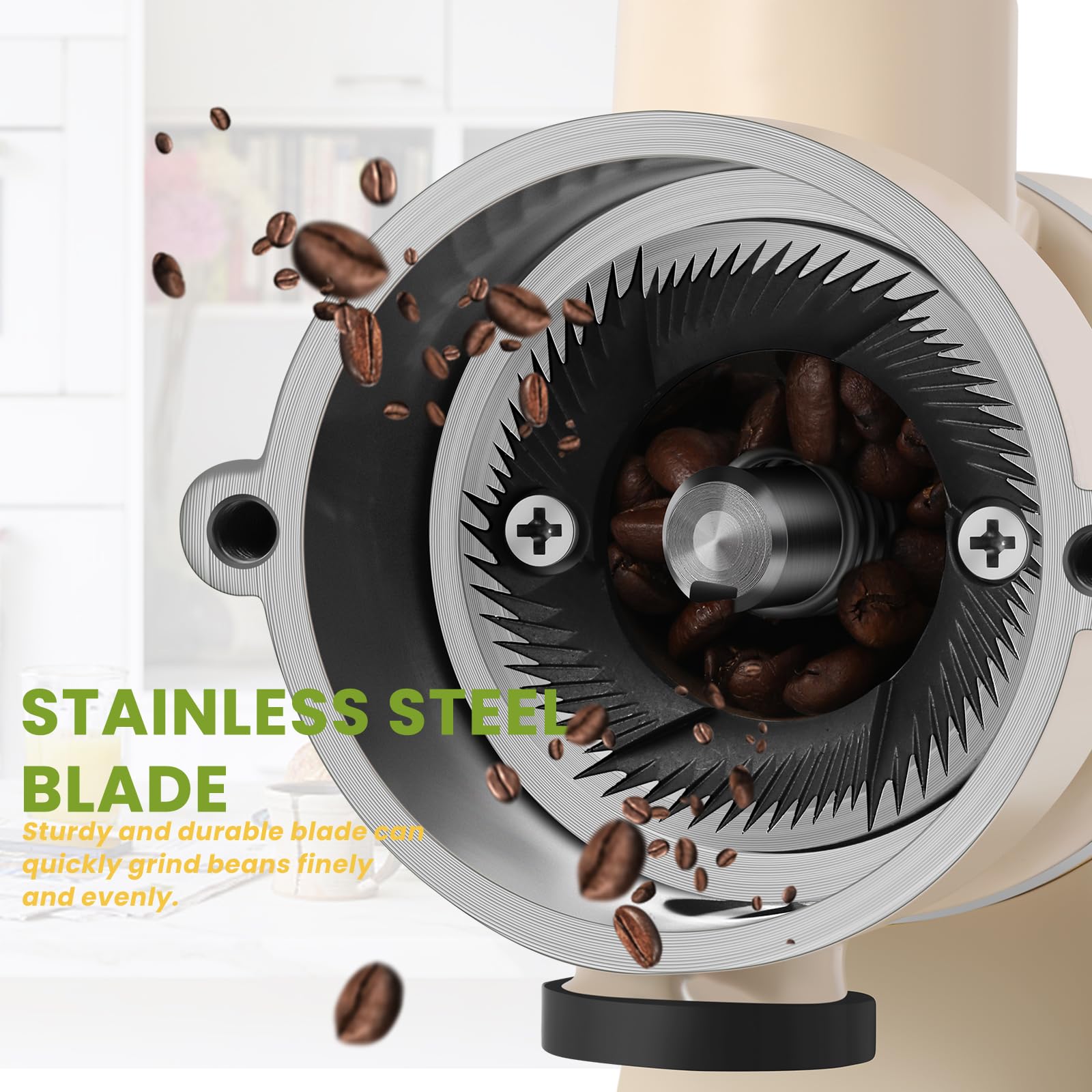 Electric Burr Coffee Grinder for Espresso - Stainless Steel with Brush, Creamy White - Perfect for Home & Office Use