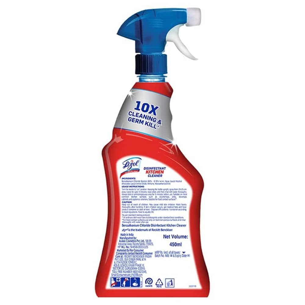 Lizol Disinfectant Surface Cleaner & Floor Cleaner Liquid, Citrus Scent - 5L Bottle + Kitchen Power Cleaner Spray - 450ml | Kills 99.9% Germs & Bacteria | Deep Cleans Stove, Chimney, Sink & Countertops | Ideal for Home, Kitchen & Bathroom Disinfection