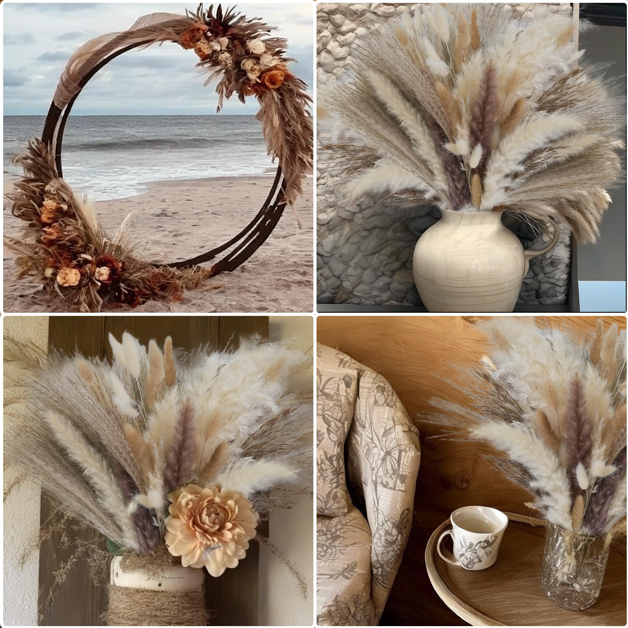 Dried Pampas Grass Bouquet - 610 PCS Boho Decor for Wedding & Home