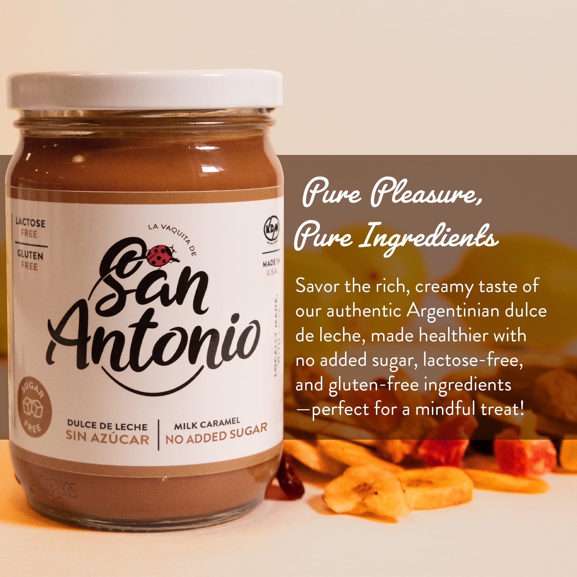 No Sugar Added San Antonio Dulce de Leche Classic Milk Caramel Spread - Gluten Free & Lactose Free Dessert Topping for Ice Cream, Cakes, Coffee, Pancakes & Fruit Dip - 15oz (Pack of 6) | Perfect for Baking, Breakfast & Sweet Treats