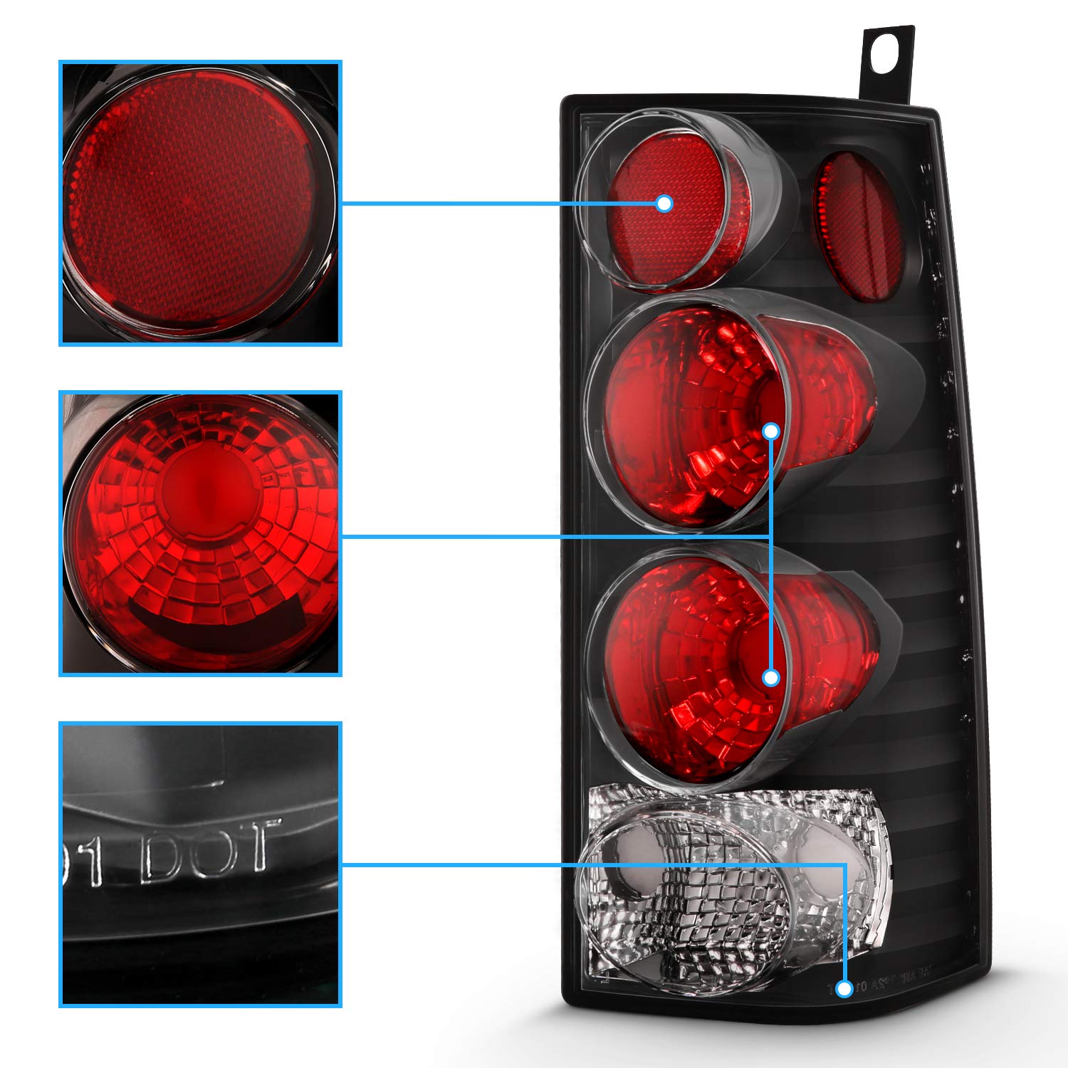 AmeriLite Black Replacement Brake Tail Lights Set for Chevy Express & GMC Savana Van - Left & Right Side - Durable LED Lights for Enhanced Safety & Style