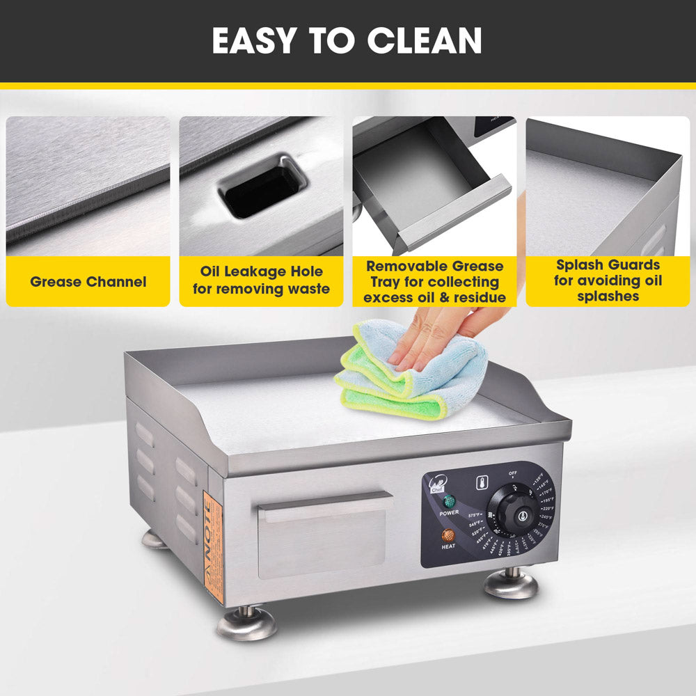 TheLAShop Electric Griddle Countertop Flat Top Grill - 14 Inch, 1500W, 110V - Perfect for Pancakes, Burgers & Breakfast Cooking at Home or Outdoor Camping