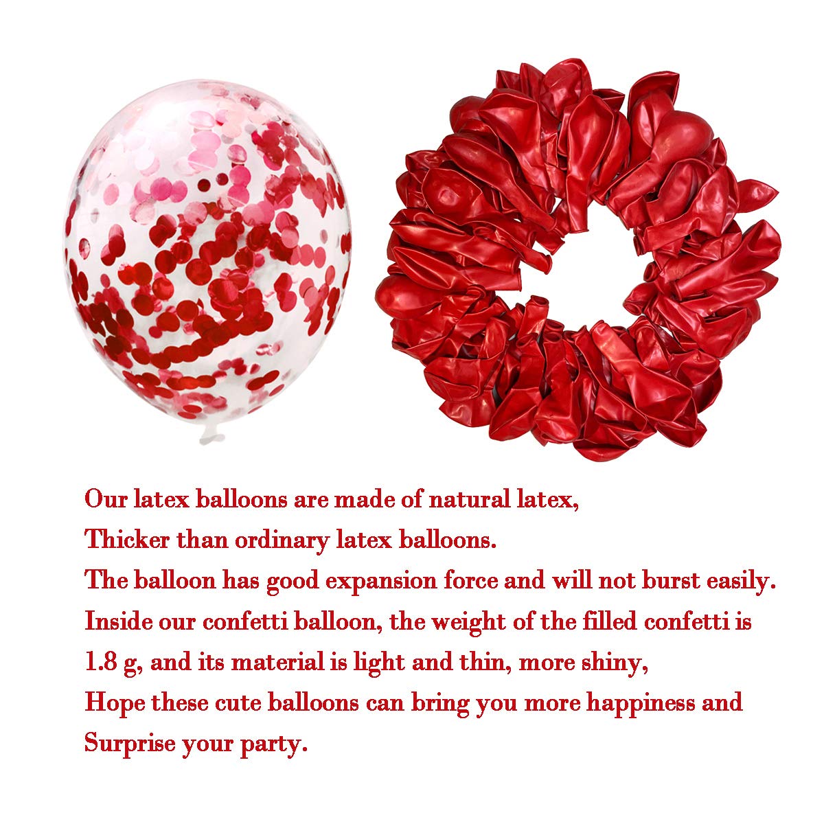 Premium 12-inch Red Latex Balloons with Red Ribbon - 60 Pack for Birthday Parties, Weddings & Celebrations - AULE Confetti Balloons Bulk Pack