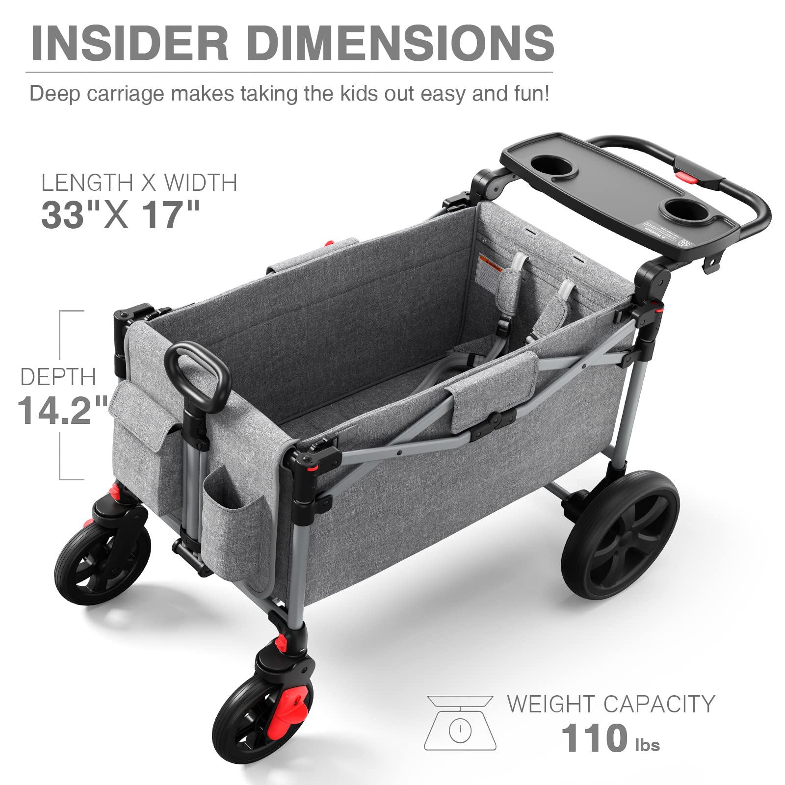 EVER ADVANCED Foldable Wagon for Kids & Cargo - Collapsible Stroller with Adjustable Handle & Removable Canopy, 5-Point Safety Harness (Gray) - Perfect for Beach Trips, Camping, Shopping & Outdoor Adventures