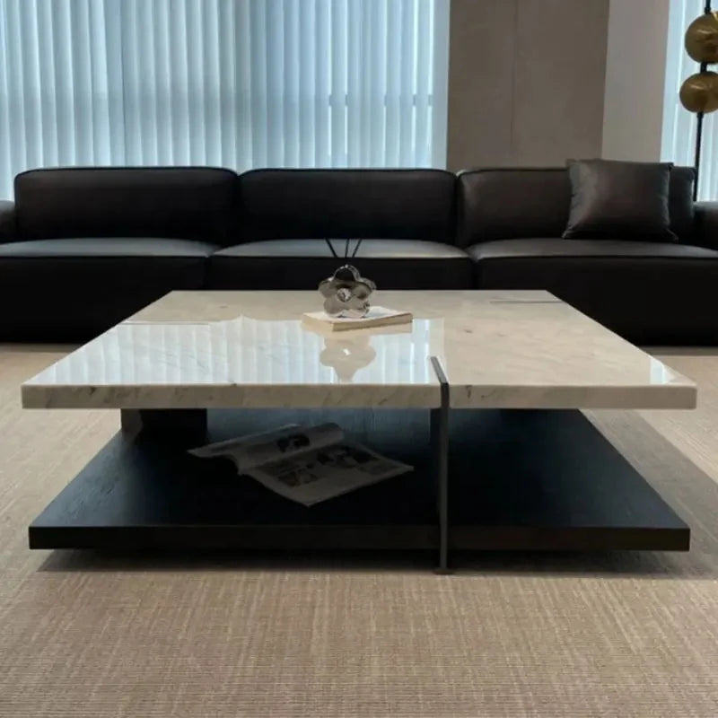 Premium Natural Marble & Solid Wood Coffee Table - Modern Living Room Centerpiece for Home Decor, Office & Lounge Areas