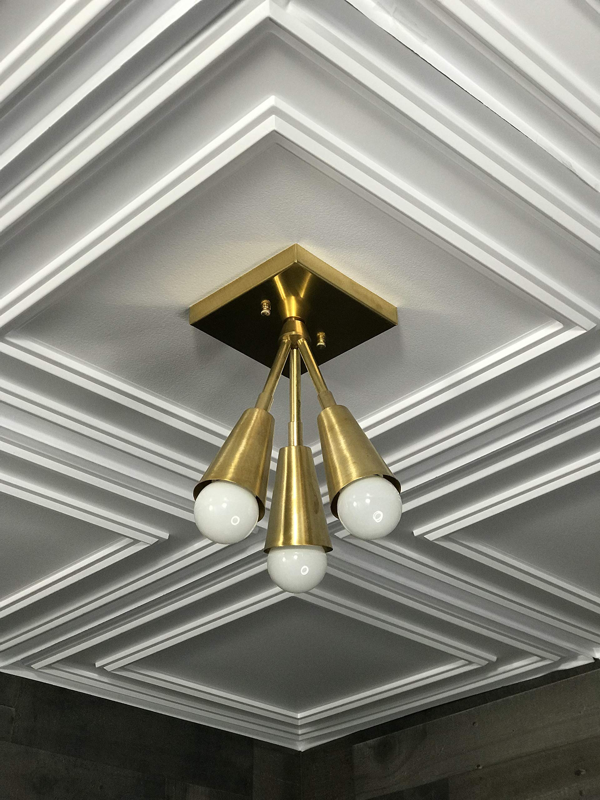 Modern Hera Chandelier in Gold Raw Brass - 3 Cone Bulb Mid Century Semi Flush Mount Light Fixture for Dining Room, Bedroom, or Living Room