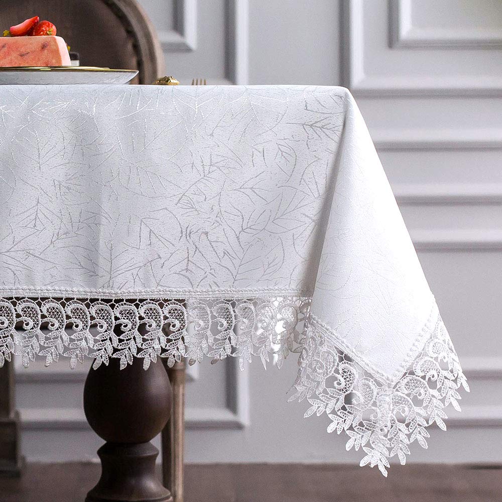 ARTABLE Lace Tablecloth Rectangle 60 x 104 Inch - Antique Floral Macrame Table Cover for Farmhouse Rustic Kitchen, Outdoor Party, Birthday Picnic, Wedding Decor - Elegant White Cotton Linen Fabric for Dining Room & Special Occasions