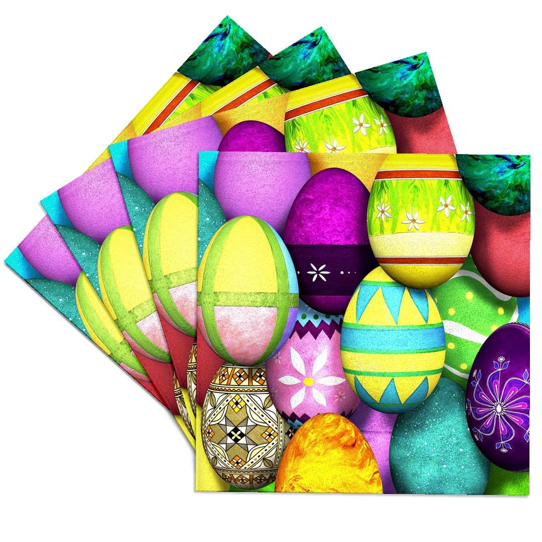 3D Rose Dyed Easter Eggs Ceramic Tile Coasters - Set of 4, Non-Slip Drink Coasters for Easter Decor, Kitchen, Dining Table, and Party Use