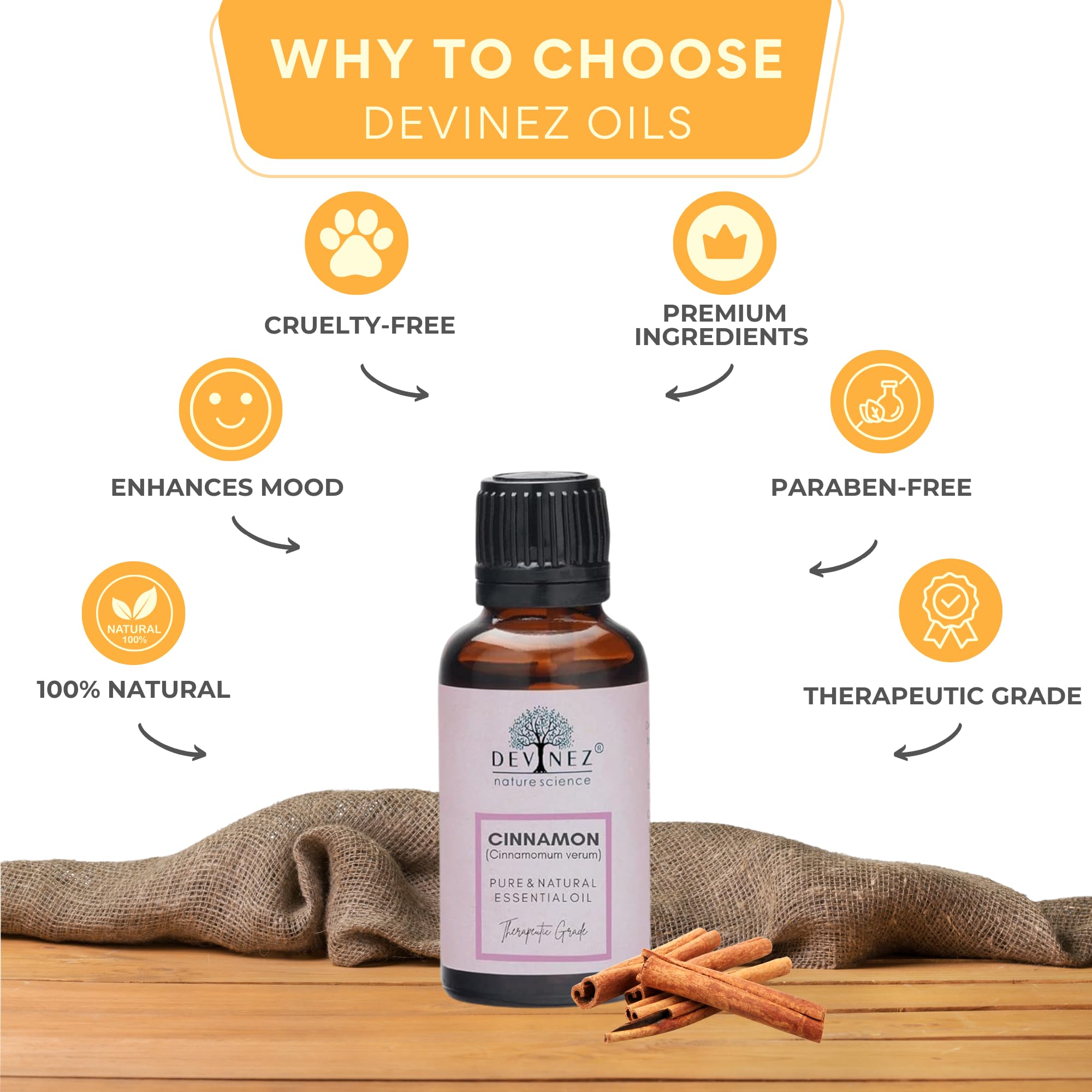 100% Pure Cinnamon Essential Oil - Natural Undiluted Therapeutic Grade for Aromatherapy, Massage & Hair Care | 50ml Glass Bottle | Reduces Tension, Anti-Inflammatory Properties | Perfect for DIY Skincare, Air Fresheners & Hair Growth Treatments