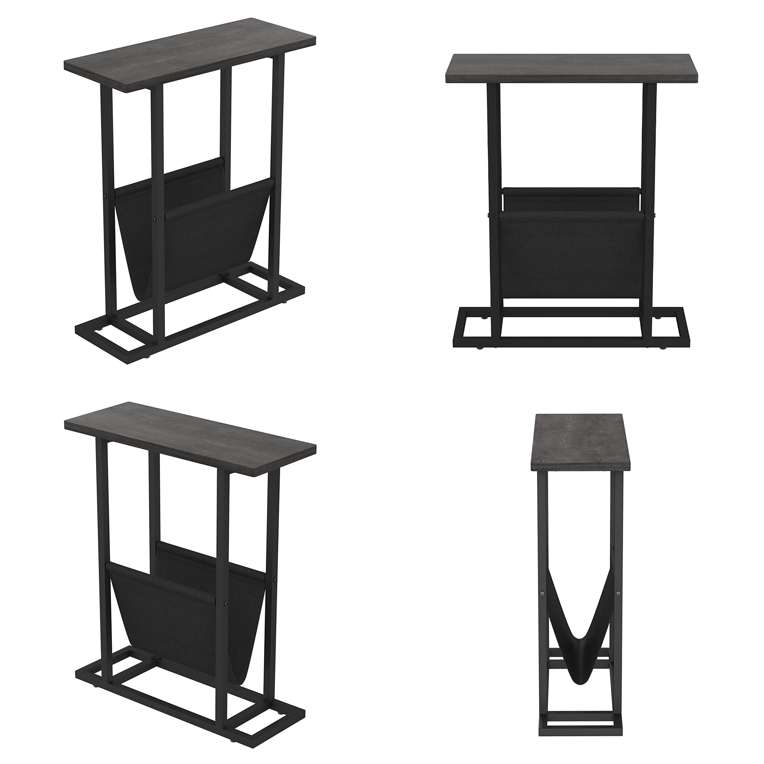 Yusong 2-Pack Slim Narrow Side Table Set for Small Spaces - Compact End Table, Nightstand with Storage Shelf - Accent Skinny Snack Table for Couch, Bedside - Grey - Perfect for Apartments, Dorms & Cozy Living Rooms