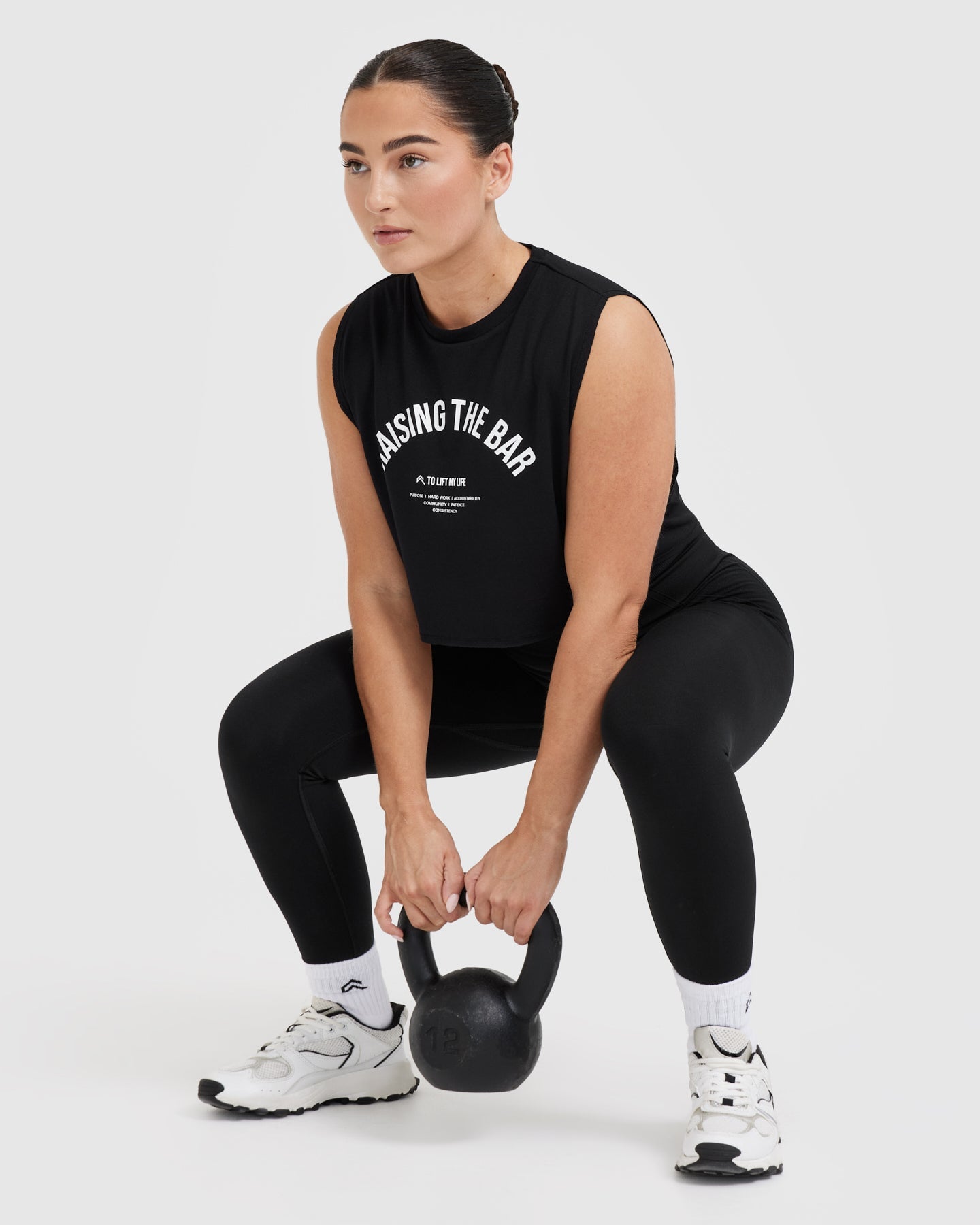 Raising The Bar Graphic Muscle Crop Vest for Women - Black | Workout Tank Top for Gym, Running & Fitness Training