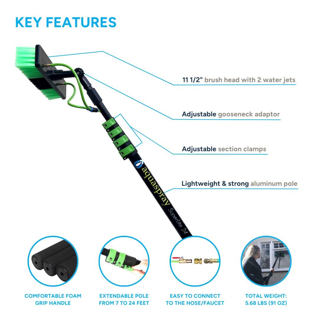 **Equipmaxx 24FT Lightweight Water Fed Pole Kit - Professional Outdoor Window Cleaner, Solar Panel Cleaning System & Hose Spray Washer for Home & Commercial Use**