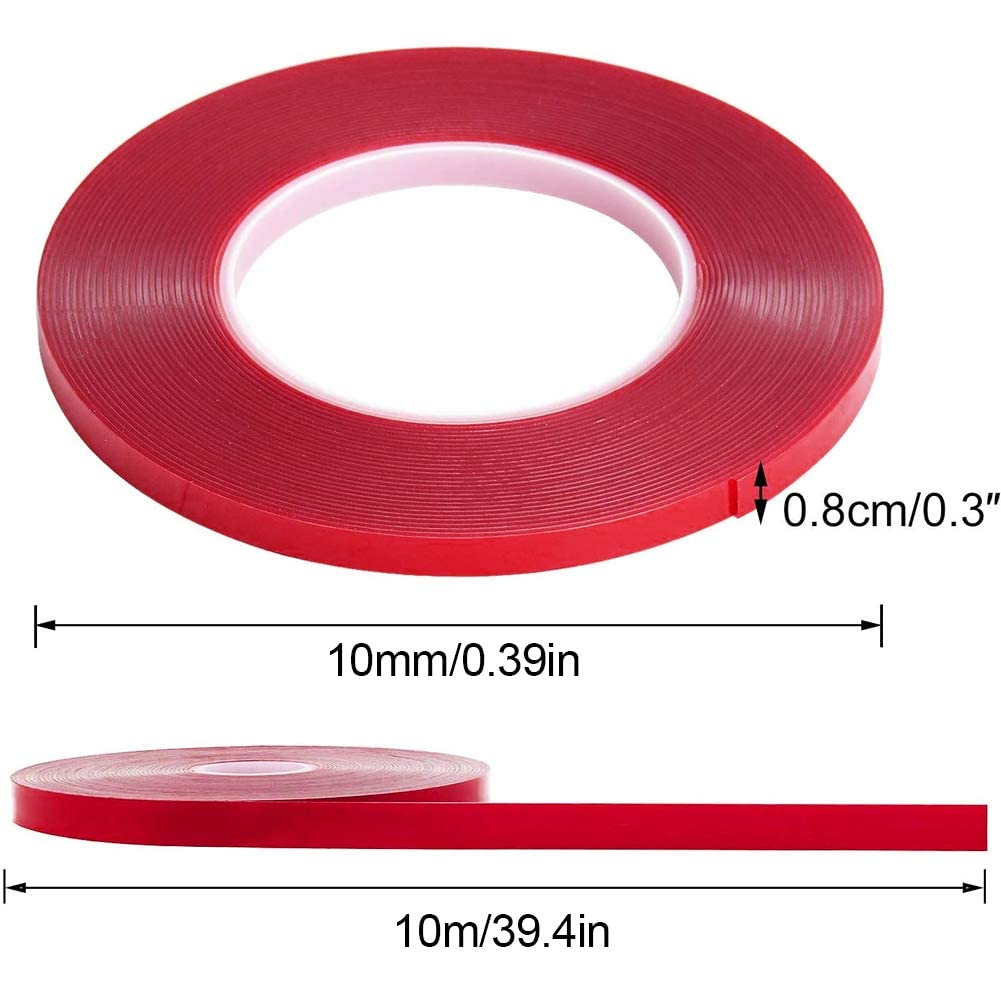 Gleevia Double-Sided Tape 10m - Strong Red Film Clear Adhesive Tape for Nail Art, Display Lens & Manicure Tools | Perfect for Nail Salon, DIY Crafts & Home Decor Projects