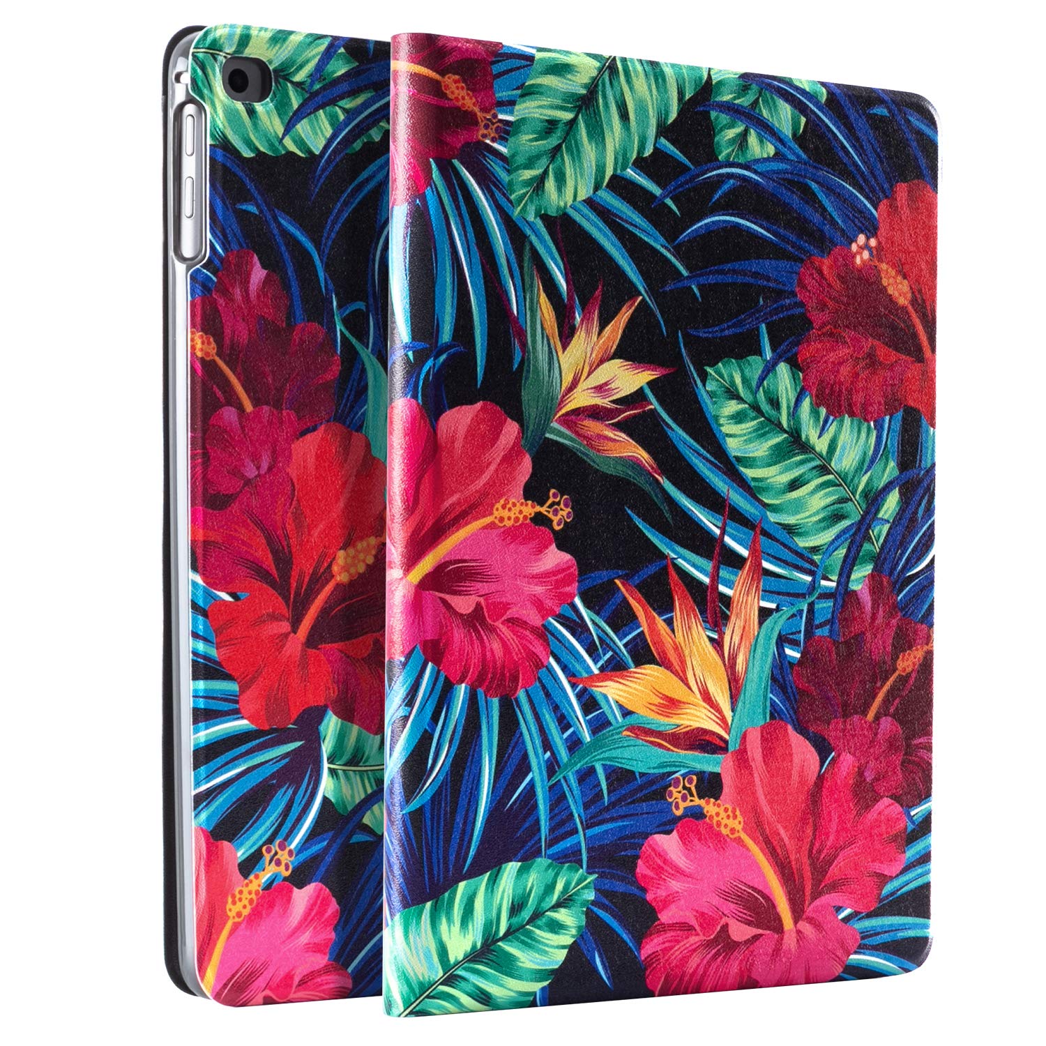 Gofupa Premium Leather Folio Case for iPad Air 2/1 & iPad 6th/5th Gen 9.7-inch - Auto Wake/Sleep, Multiple Viewing Angles Stand, Floral Green Leaf Design - Perfect for Women, Girls, Work & Study