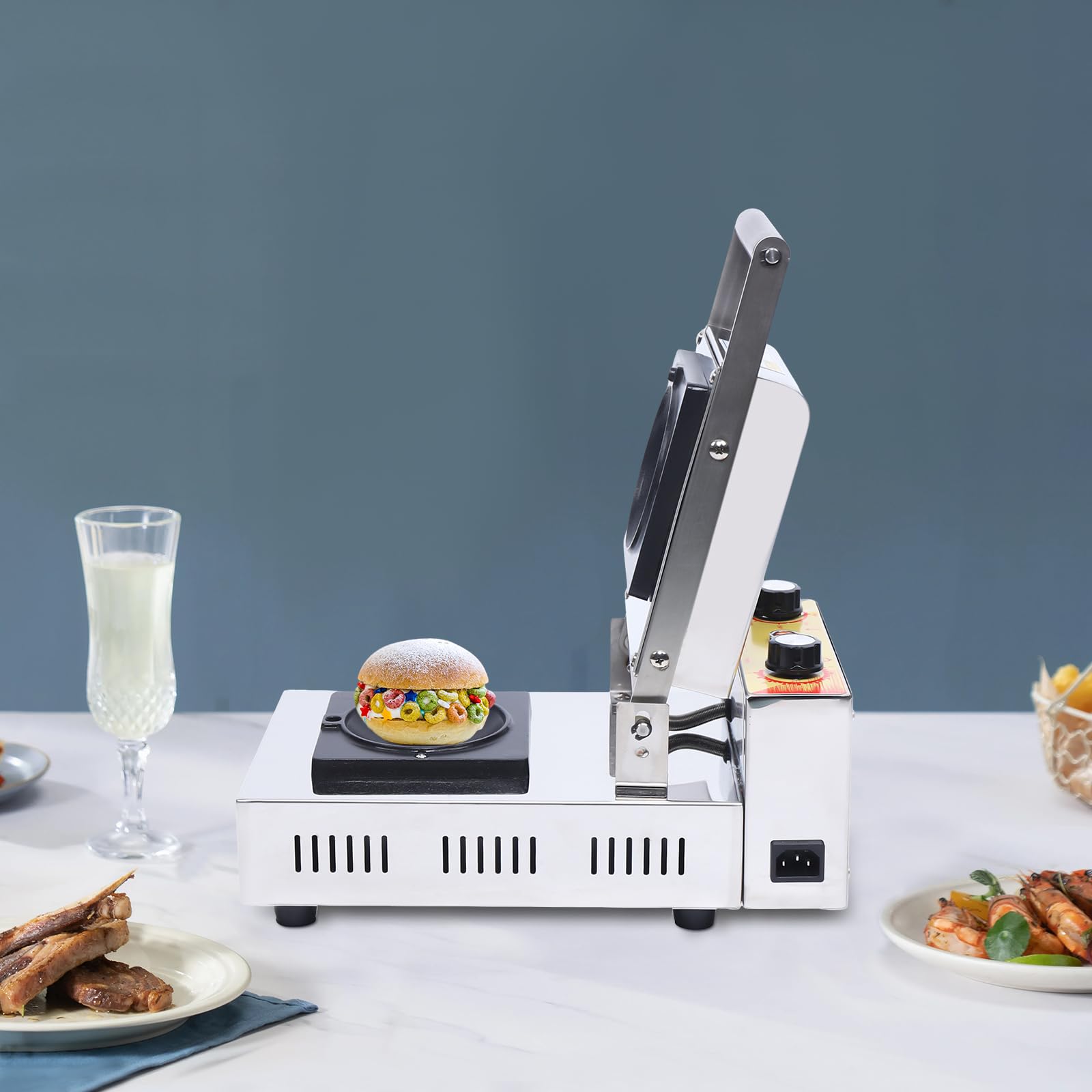 1000W Commercial Ice Cream Burger Maker Machine - Countertop UFO Sandwich Maker with 122-482°F Temperature Range, 4