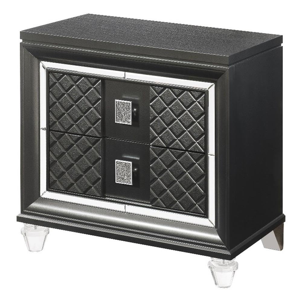 Acme Sawyer 2-Drawer Wooden Nightstand in Metallic Gray - Modern Bedside Table for Bedroom, Living Room & Office - Perfect for Storage & Home Decor