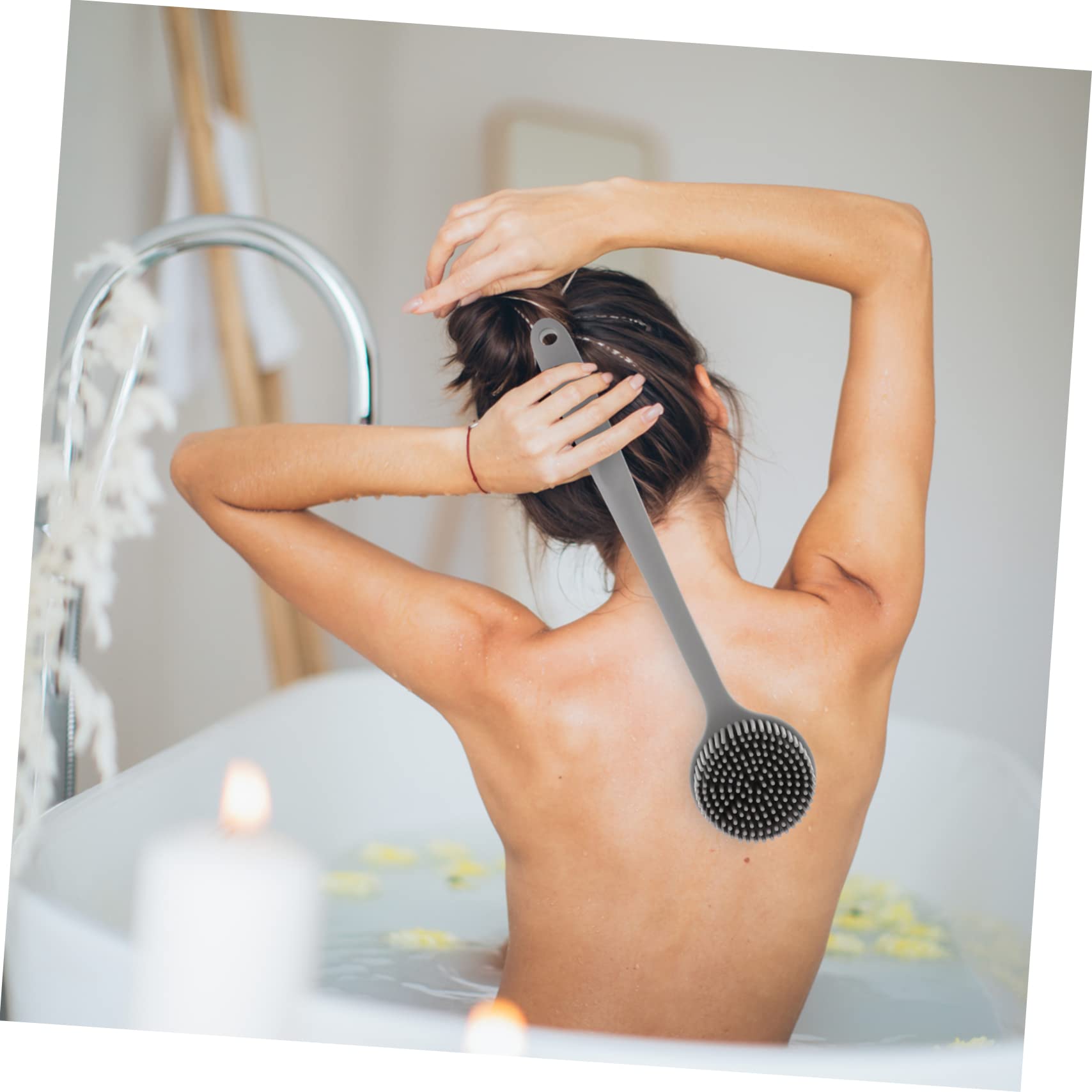 Minkissy Long Handle Body Brush for Shower & Bath - Soft Silicone Bristles, Exfoliating & Massaging - Perfect for Back Scrubbing, Dry Brushing & Spa Relaxation at Home