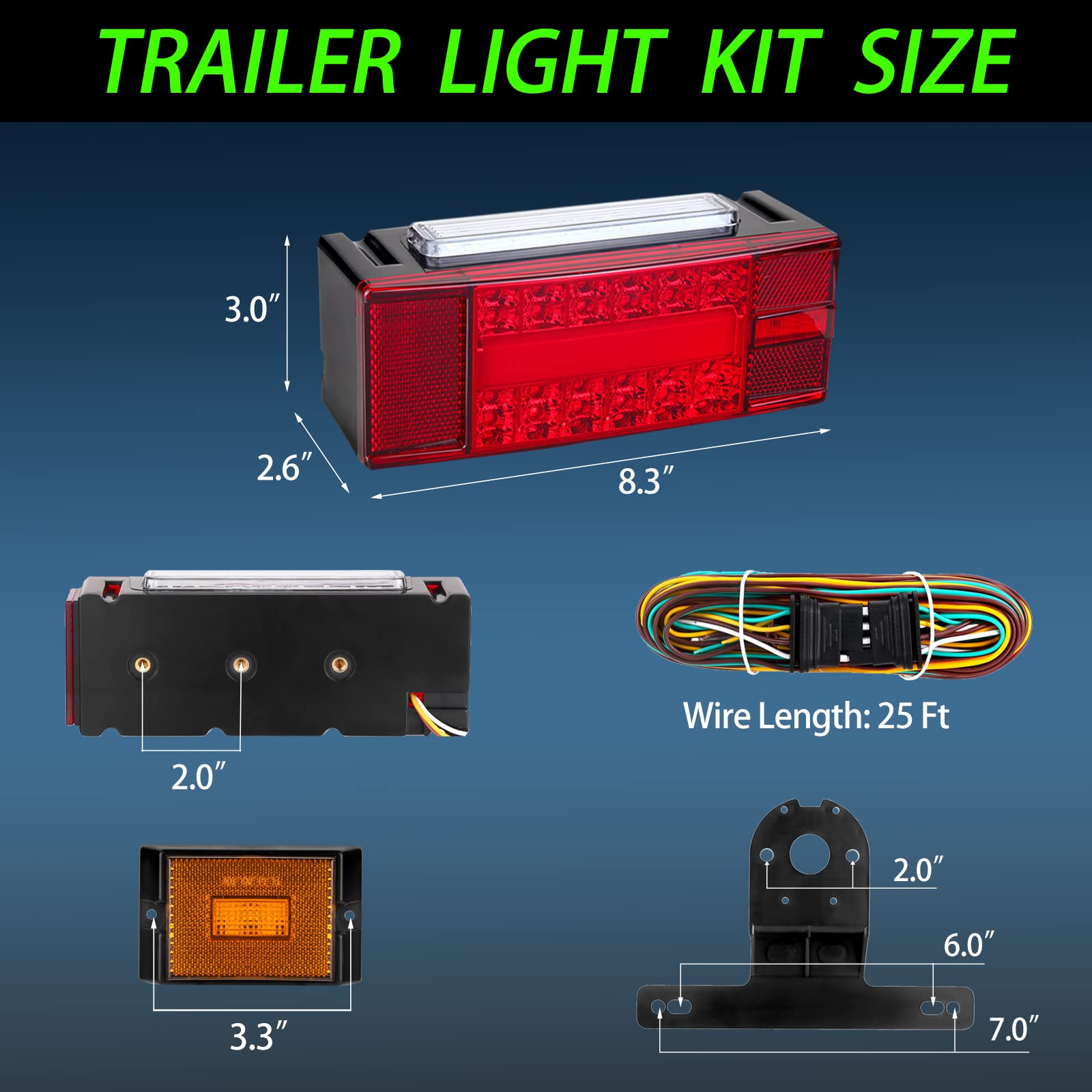 Low Profile LED Boat Trailer Lights - IP68 Waterproof Rectangular Combo Stop/Turn/Running Lights with License Plate Light for Trailers, Trucks & Boats | Durable Rear Lights for Marine & Towing Applications