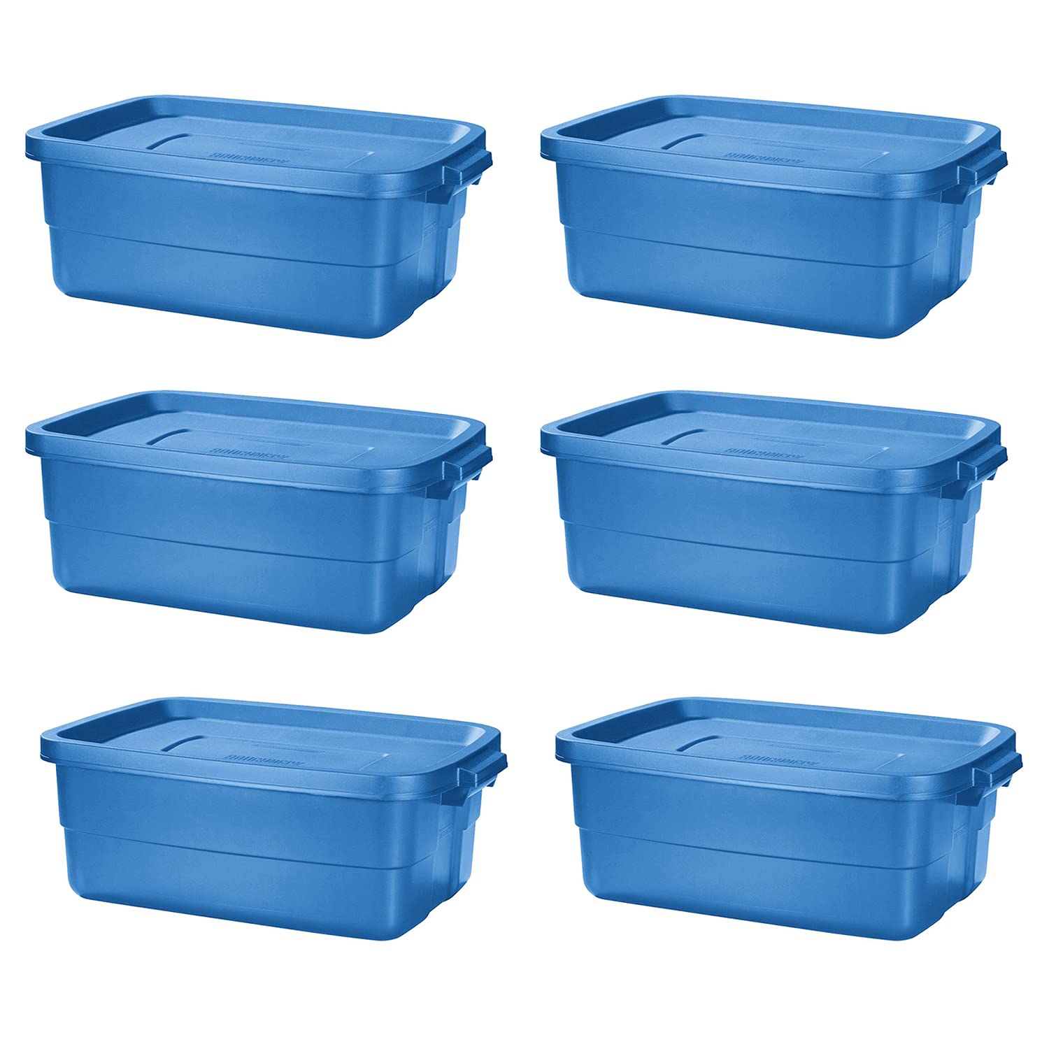 Rubbermaid Roughneck Tote 10 Gallon (6 Pack) - Heavy Duty Stackable Storage Bins with Lids & Handles - Made in USA - Heritage Blue - Ideal for Home Organization, Garage Storage & Moving Supplies