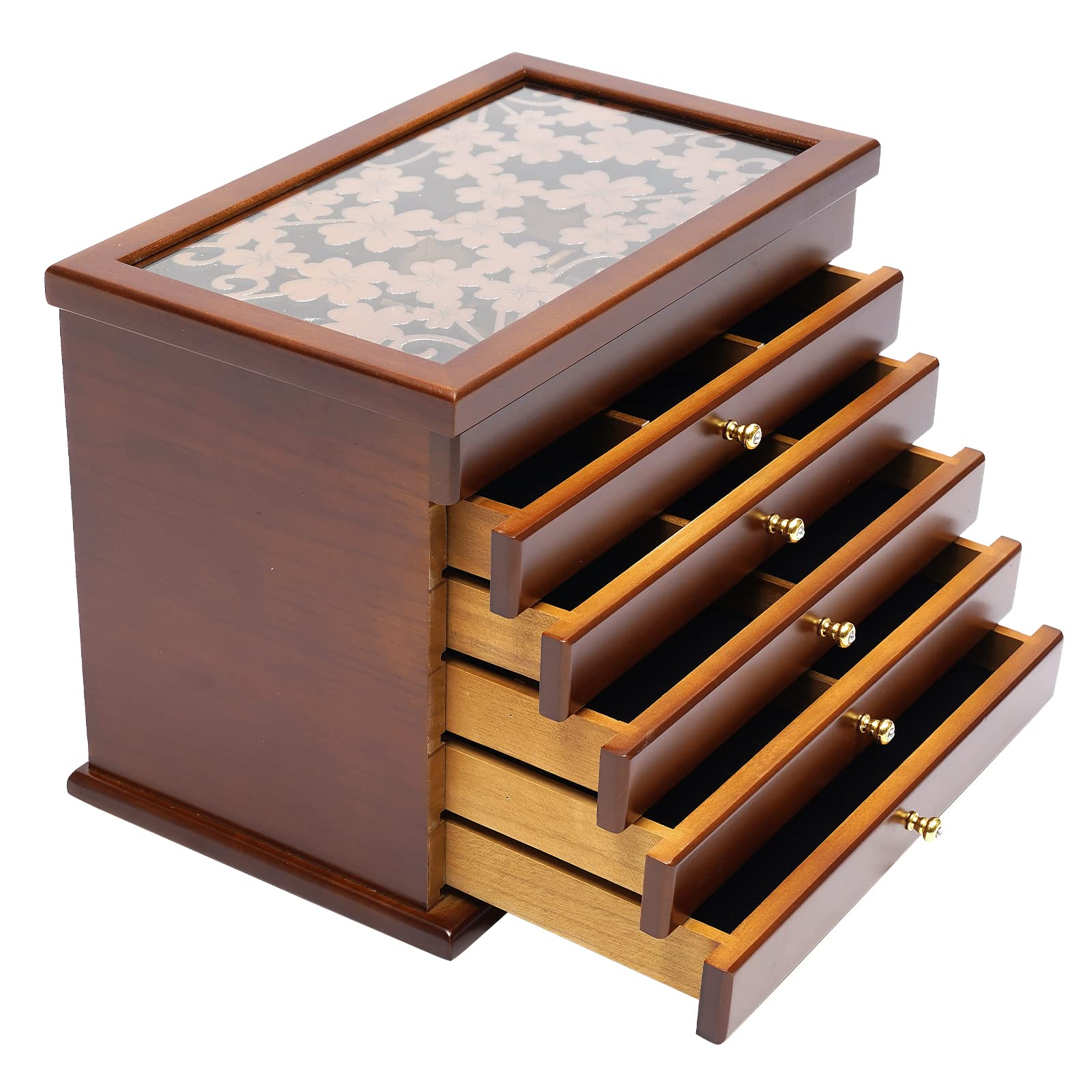 Vintage 6-Layer Wooden Jewelry Box with 5 Drawers - Jewelry Organizer for Women & Girls (Brown) - Perfect for Bedroom Dresser & Travel Storage