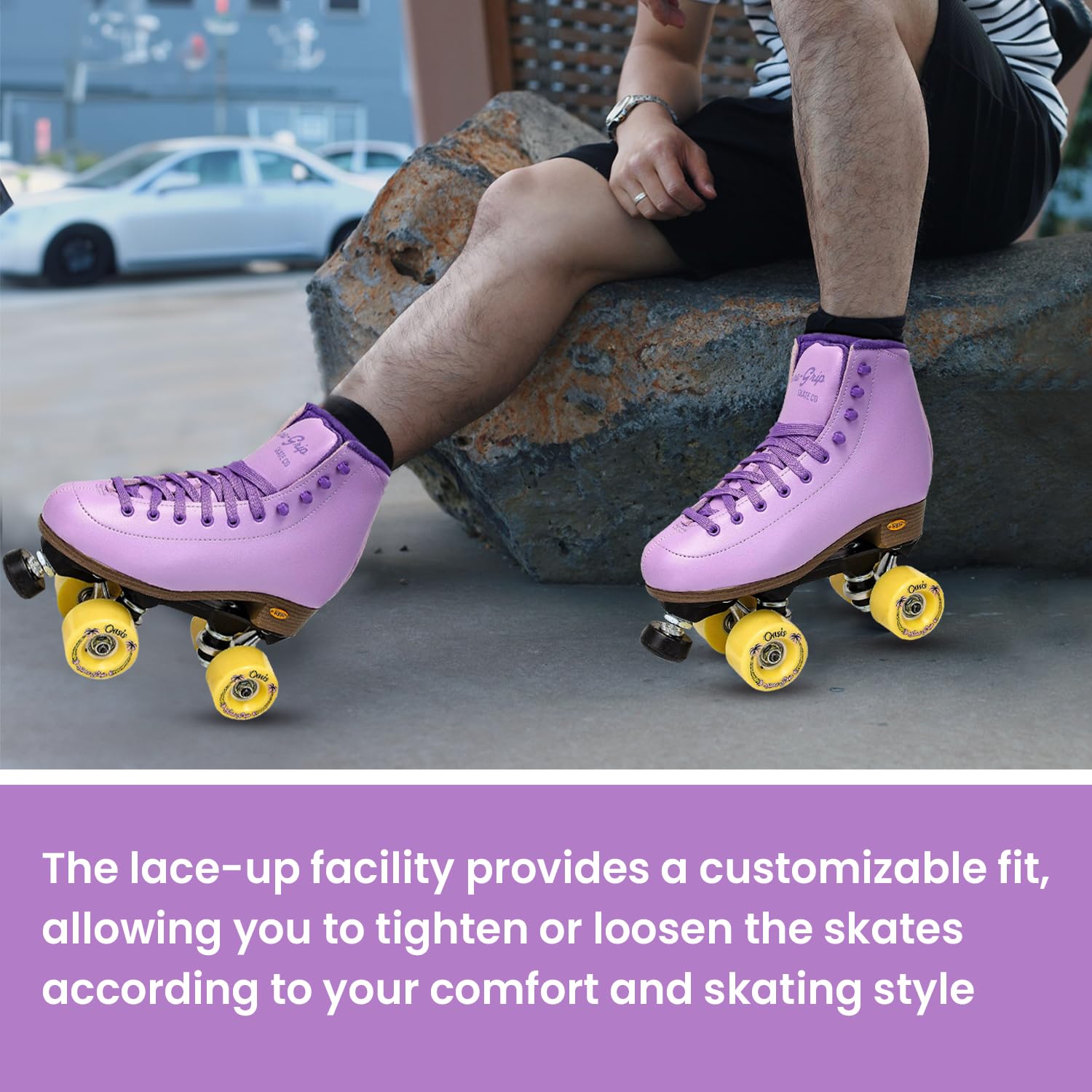 Sure-Grip Lavender Oasis Outdoor Roller Skates for Women & Men - Comfortable Quad Skates for Street, Park & Trail Skating - Perfect for Beginners & Pros (Lavender)