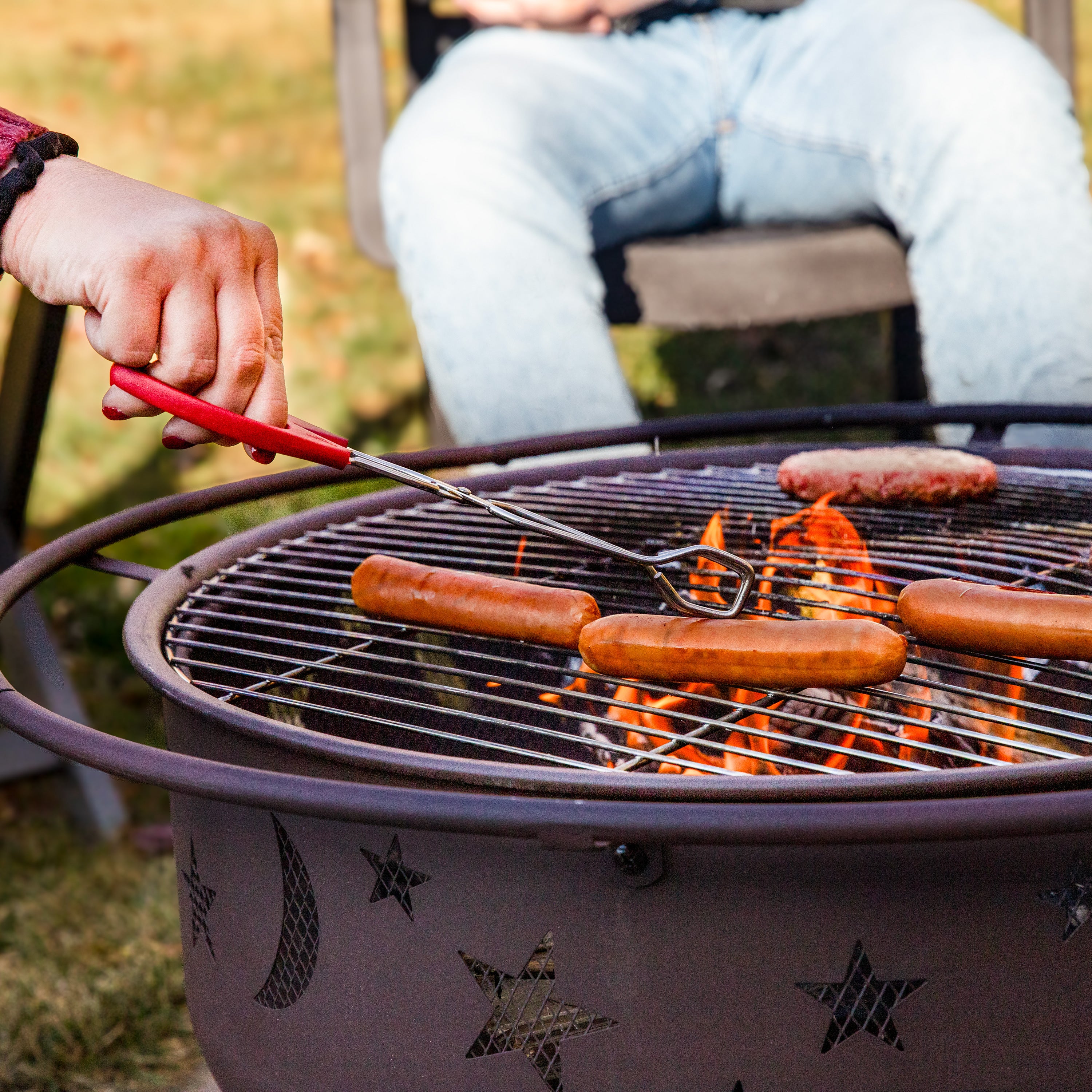 Sunnydaze 30 Inch Cosmic Cooking Fire Pit with Grill Grate & Spark Screen - Outdoor Camping, Backyard BBQ, and Patio Bonfire Cooking Accessory