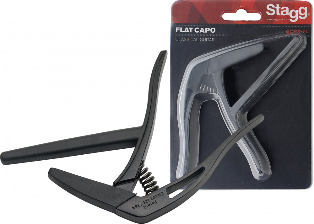 Stagg Flat Trigger Capo for Classical Guitar - Black | Perfect for Acoustic & Electric Guitar Players | Great for Live Performances & Studio Recording