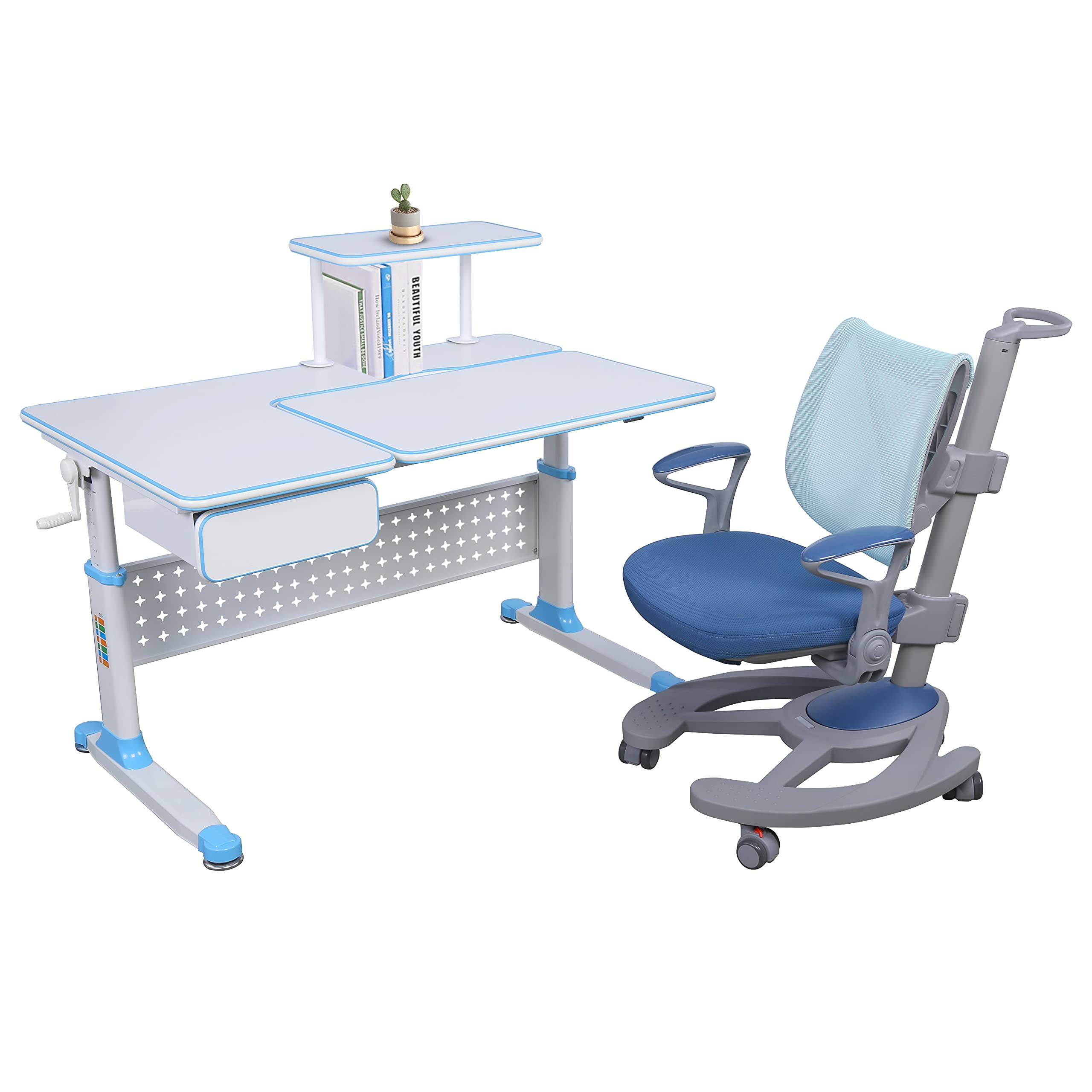 **ApexDesk MK Series Kids Adjustable Study Desk & Chair Set with Storage Shelf & Drawer - Ergonomic Learning Furniture for Home & Classroom (Blue Bundle)**    *(Perfect for Homework, Online Classes & Organized Study Spaces)*
