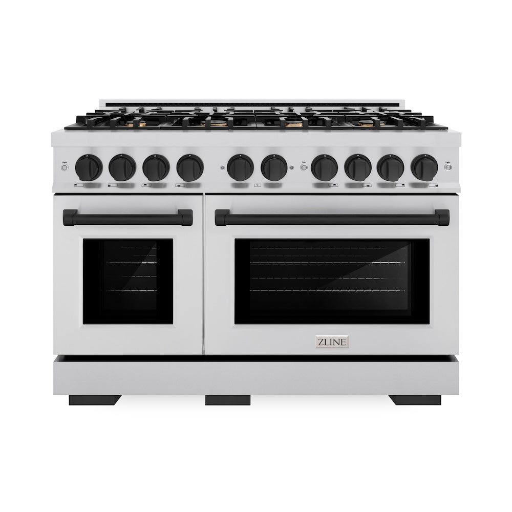 ZLINE Autograph Edition 48 Inch 6.7 Cu Ft Double Oven Gas Range with 8 Burner Cooktop - Stainless Steel & Matte Black (HGRZ 48 MB) | Professional Kitchen Appliance for Home Chefs & Cooking Enthusiasts