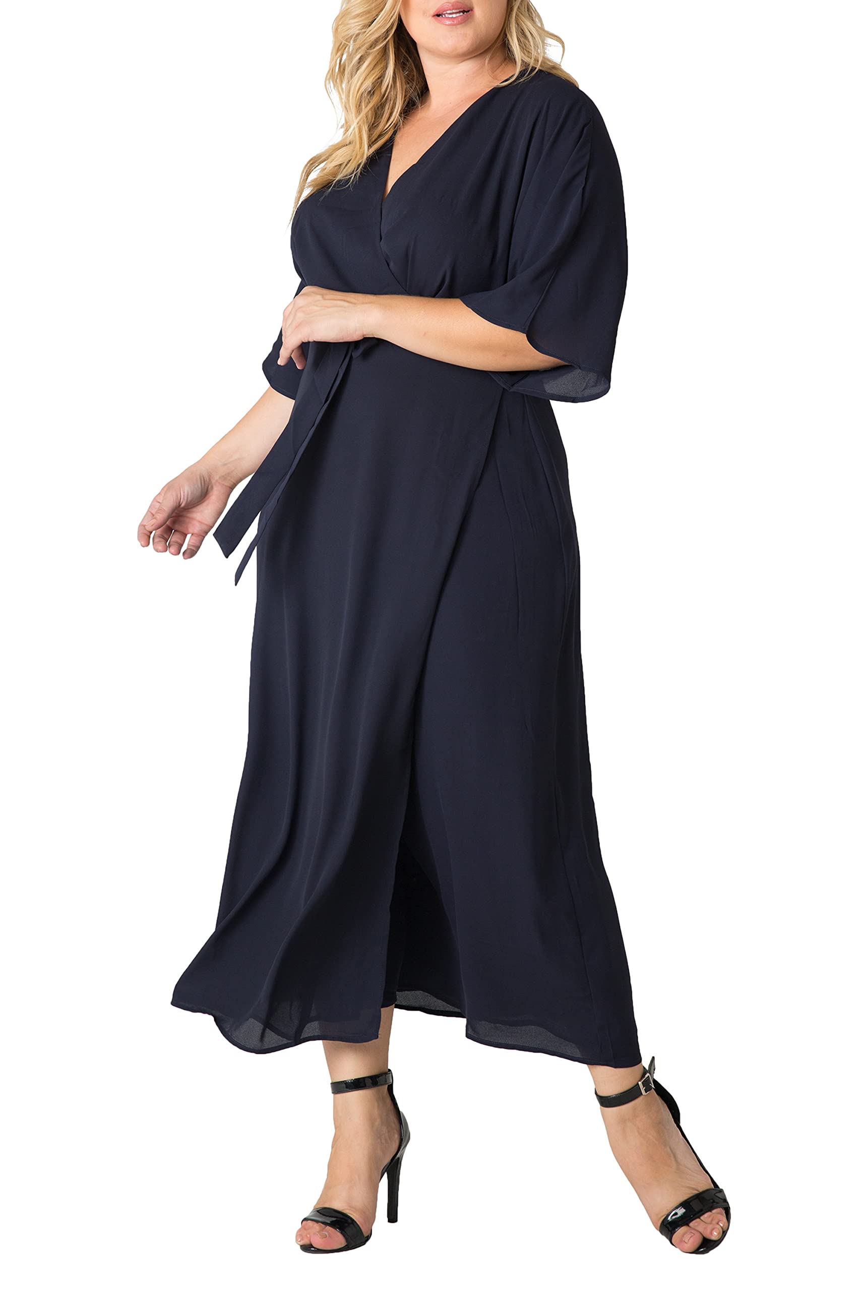 Plus Size Grey Mauve Wrap Dress for Women - Short Sleeve V-Neck Maxi Length Summer Dress for Casual Wear, Beach Vacation & Special Occasions