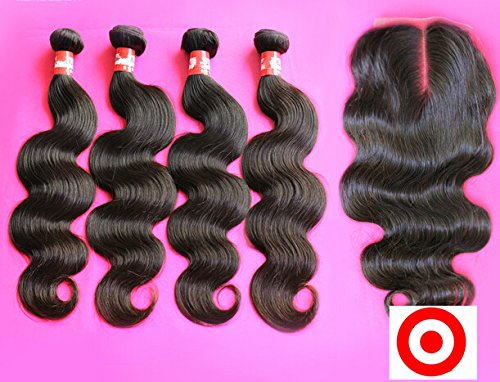 DaJun Hair 7A Grade Middle Part Lace Closure with 3 Bundles - 100% Virgin Remy Human Hair Body Wave in Natural Color (16