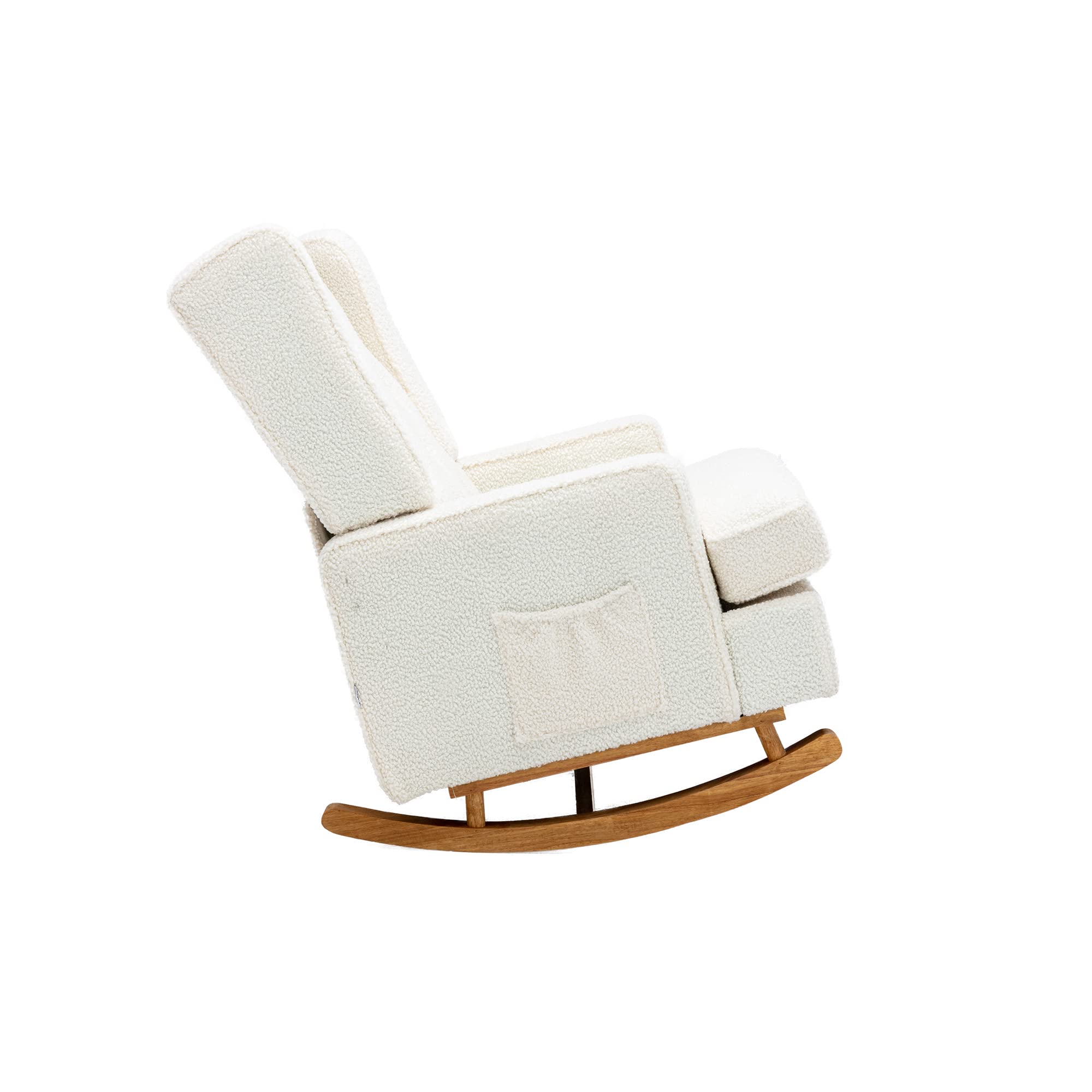 Bellemave White Teddy Rocking Chair - Upholstered Mid Century Modern Accent Chair for Living Room, Nursery & Baby Room with Solid Wood Base - Cozy Rocker for Relaxing, Nursing & Reading