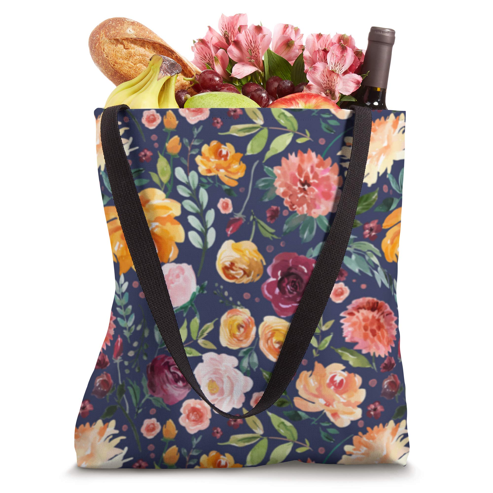 Western Pioneer Country Floral Bouquet Pattern Rose and Navy Tote Bag - Stylish Canvas Shoulder Bag for Women, Perfect for Shopping, Travel, and Everyday Use