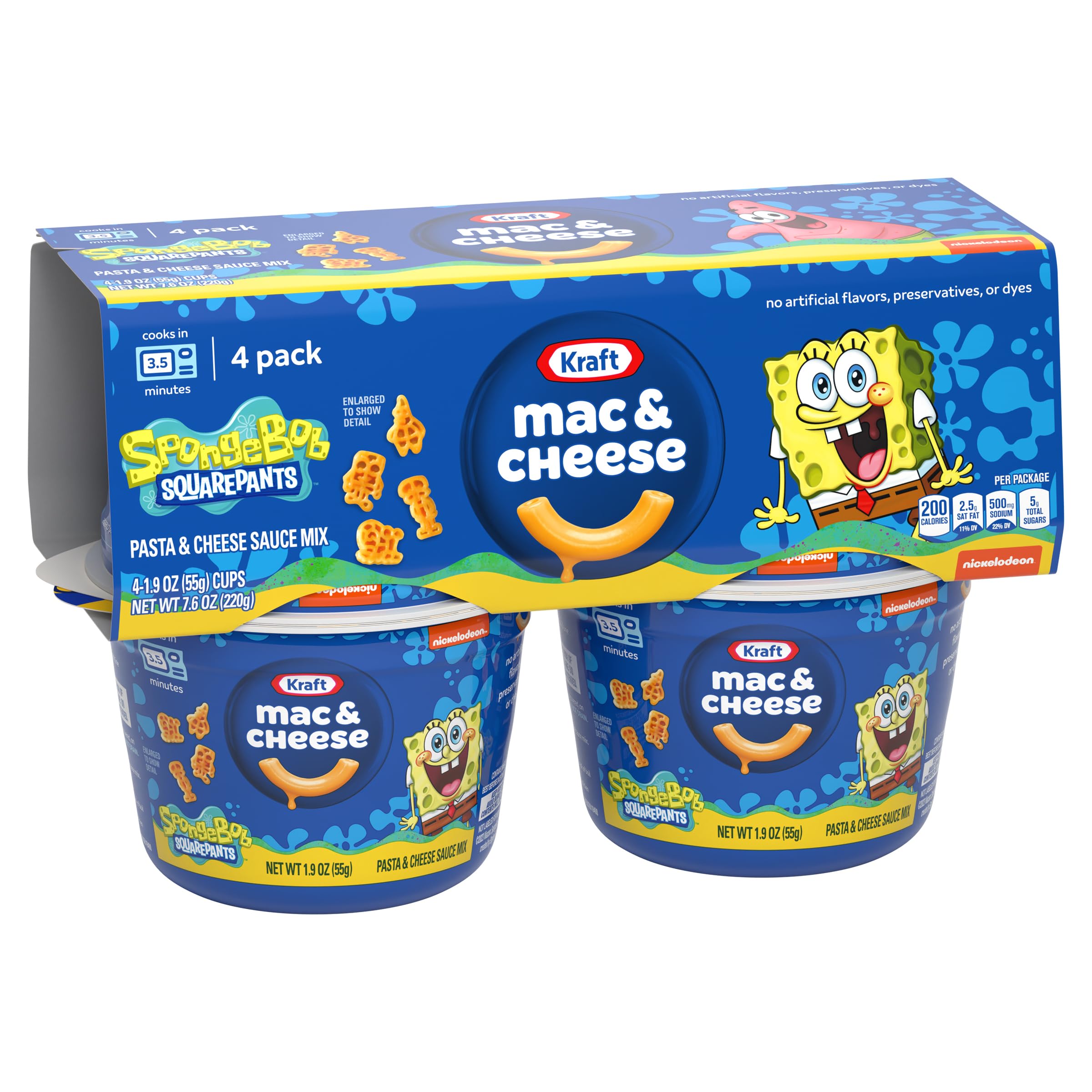 Kraft Macaroni & Cheese Spongebob Squarepants Shapes Pasta Dinner - 4 Pack (1.9 oz Cups) - Fun Kids Meal, Lunchbox & After-School Snack - Packaging May Vary